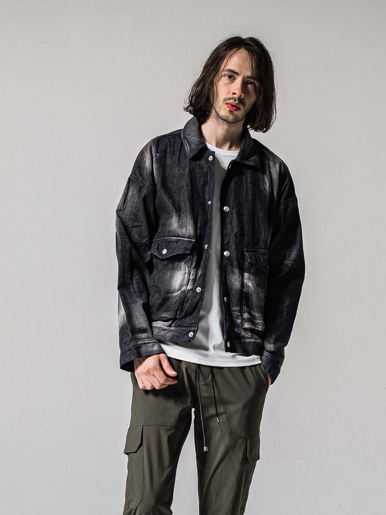 【予約品 11月16日(日) 締切】LDENIM AG FLIGHT JK / ライトデニム ミリタリージャケット / ブラックゴユーズド