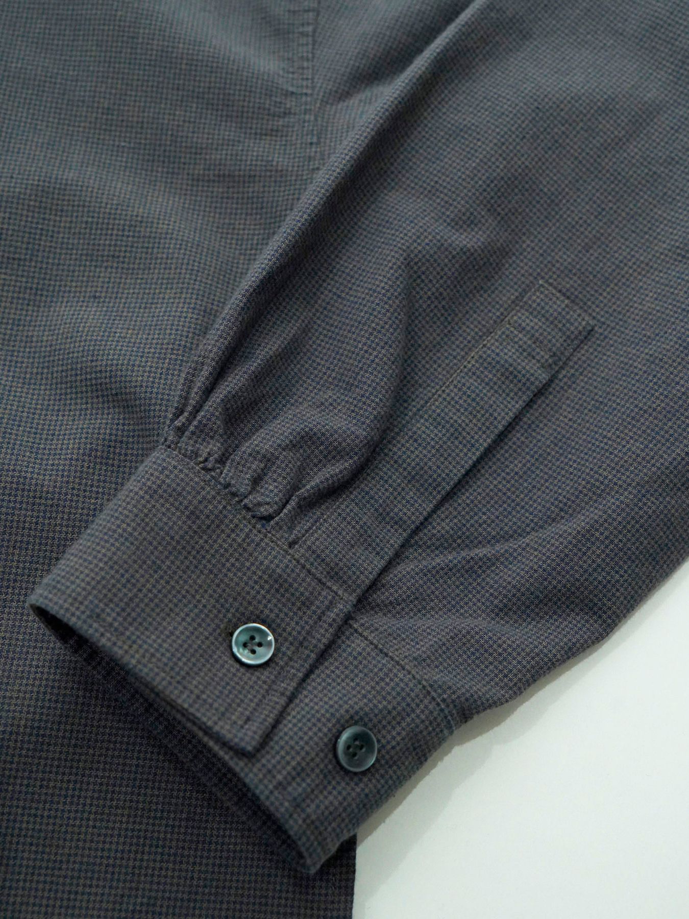 【予約品 5月7日(水)AM10時  締切】Chronos / ワッシャー加工 ロングシャツ / ダークブラウン×ネイビー千鳥