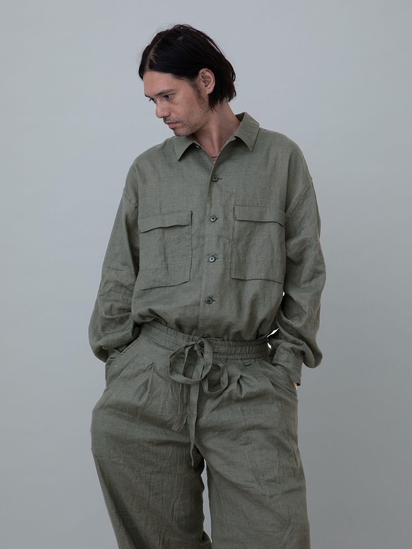 【予約品 11月23日(日) 締切】LINENOVERSHIRT / リネン ポロシャツ / GRAY