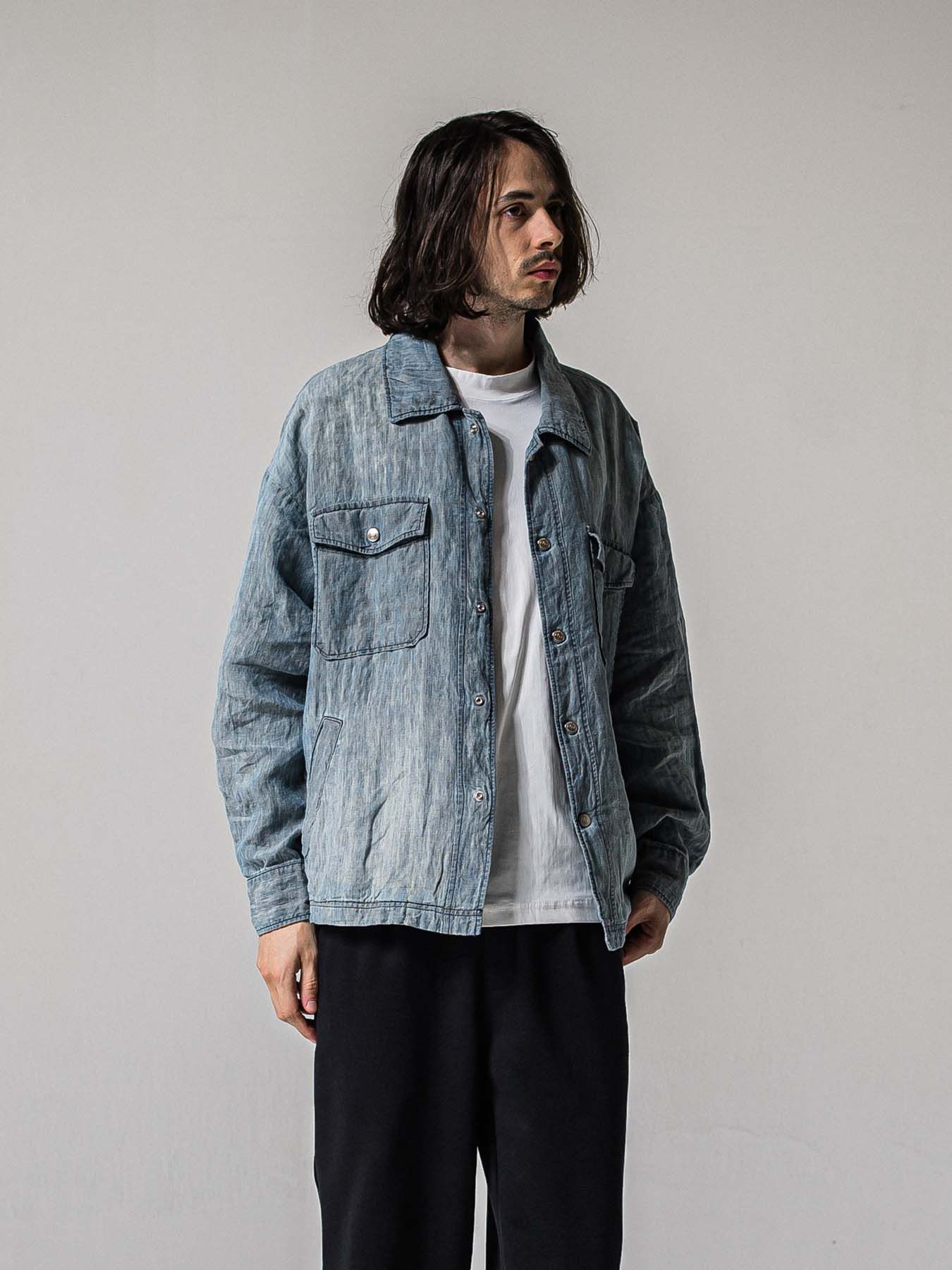 【予約品 11月16日(日) 締切】INDIGO LINE JACK SHIRTS / インディゴ リネン CPOジャケット / ライトインディゴ