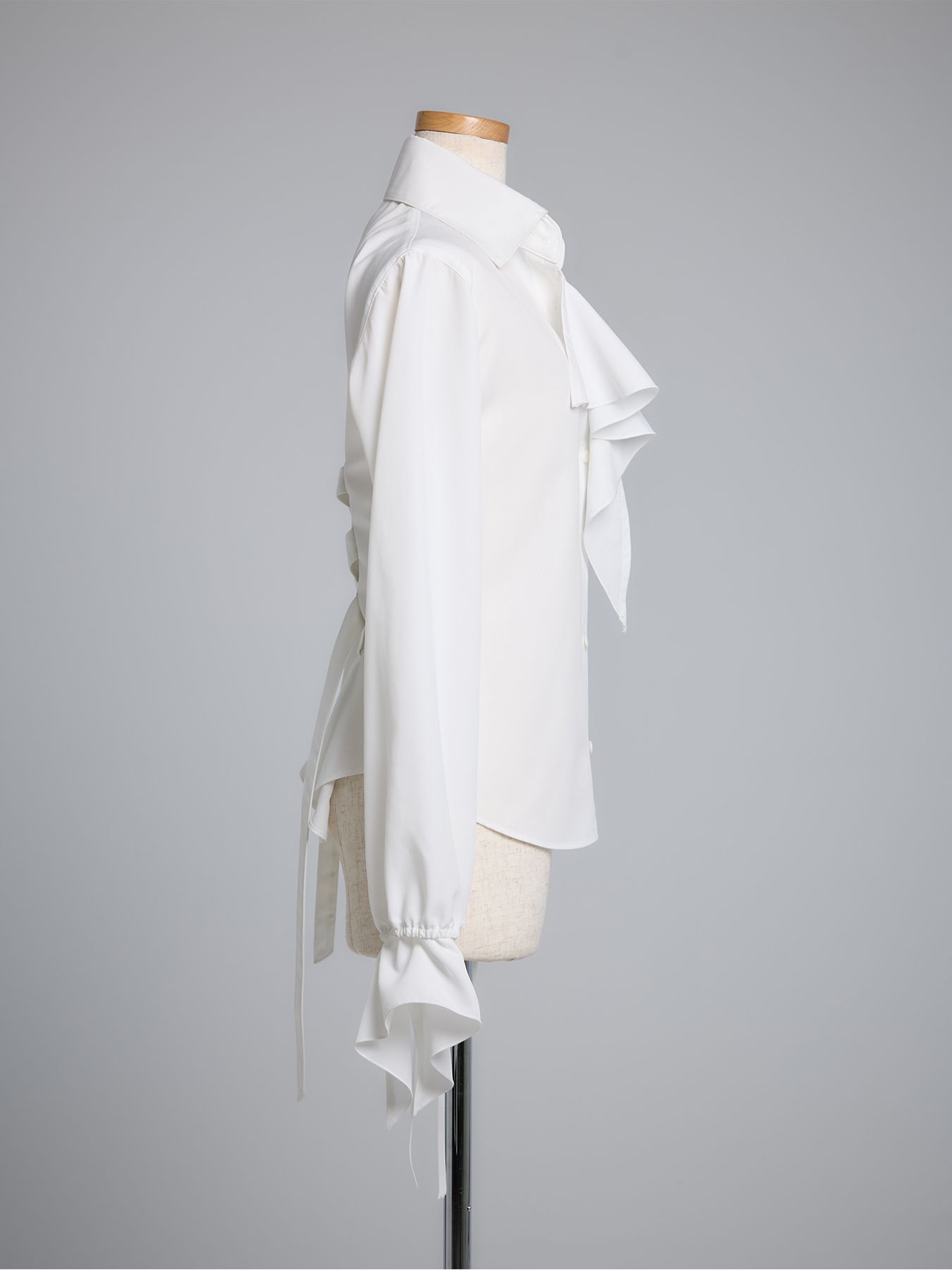 【予約品 5月18日(日) 締切】Lace Up Frill Shirt / レースアップフリルシャツ / ホワイト