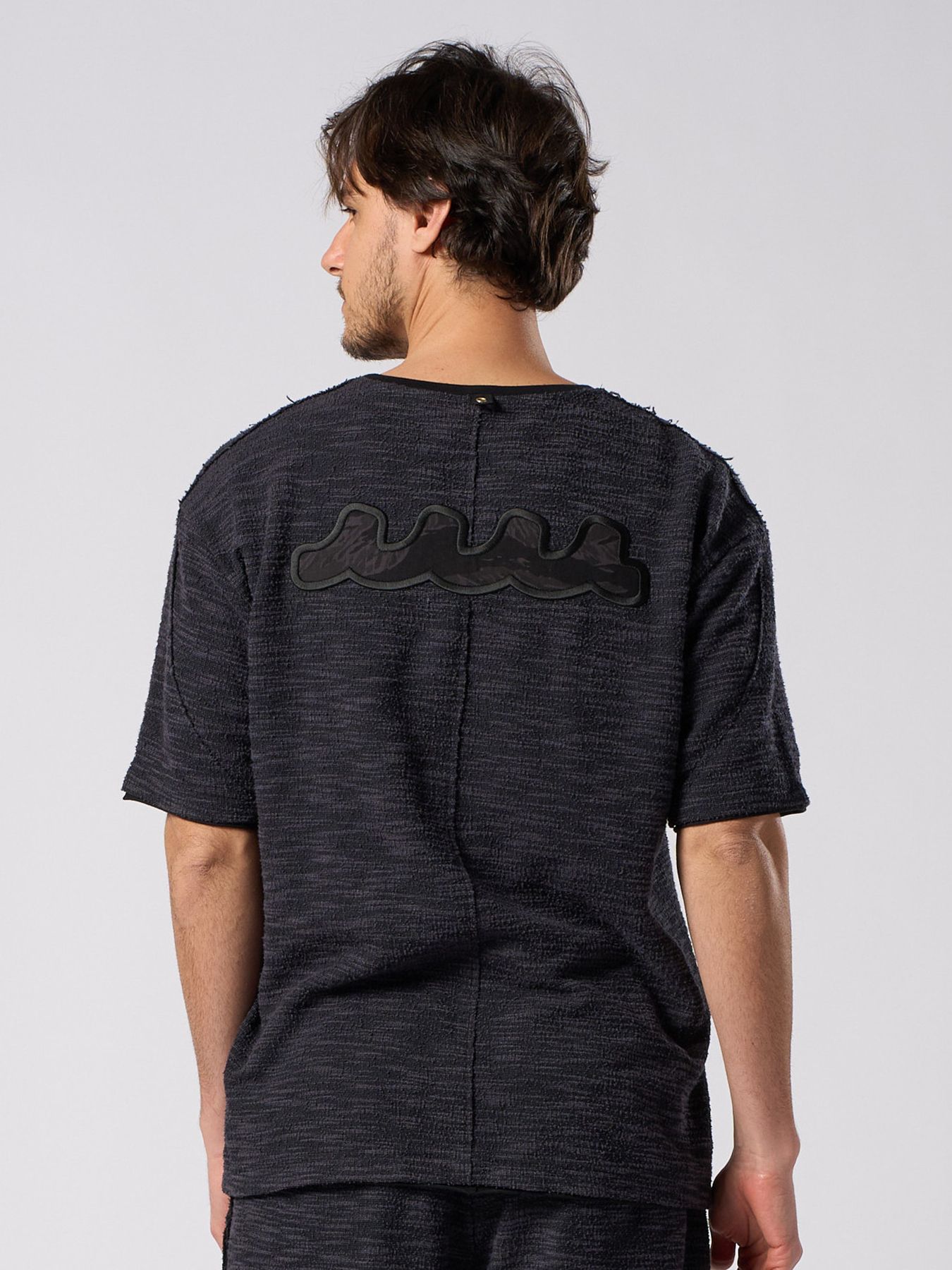 【予約品 1月25日(日) 締切】muta × wjk collection：knit jacquard relax S/S / ニットジャガード リラックスショートスリーブ / ブラック