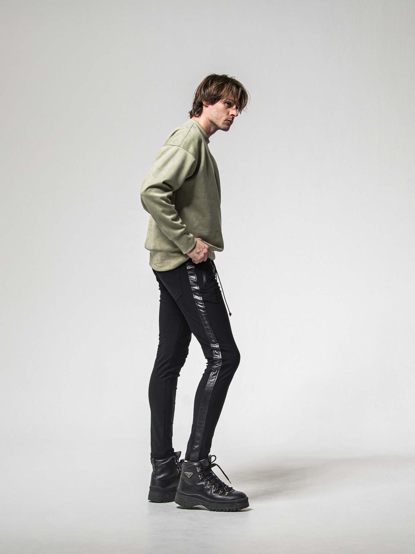 【予約品 8月31日(日) 締切】LEATHER LINE TRACK / レザーライン トラックパンツ / ブラック×ブラック