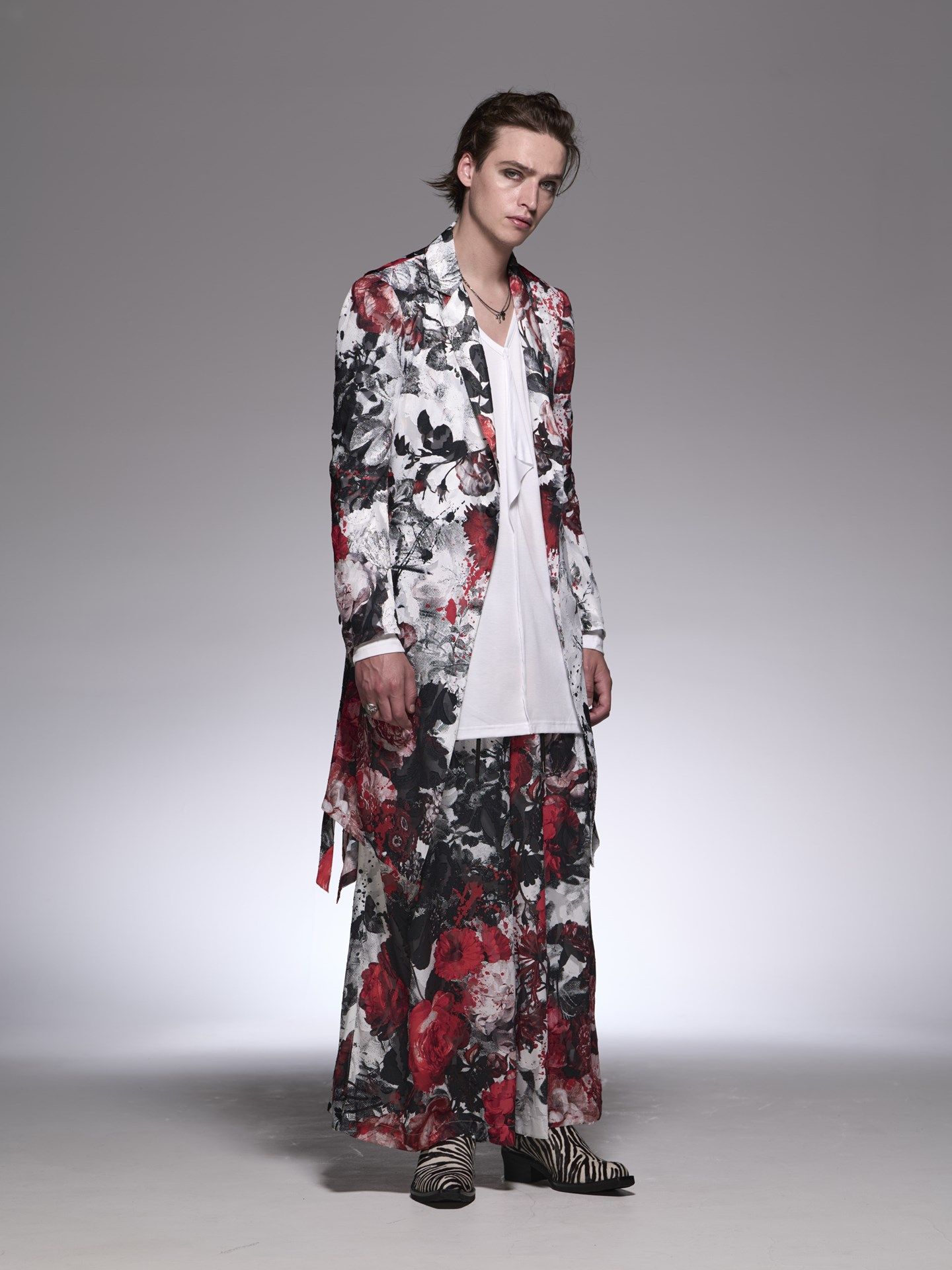 《予約品》 SplashFloraWideTuckSlacks / ワイドタックスラックス / ホワイト＆レッド