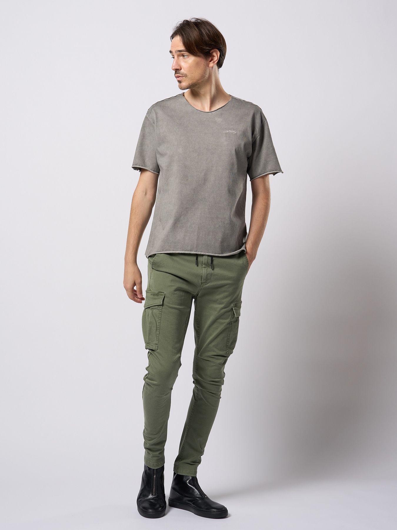 【予約品 9月23日(火) 締切】tight jersey cut-off S/S / タイトジャージ カットオフ ショートスリーブ / ライトグレー
