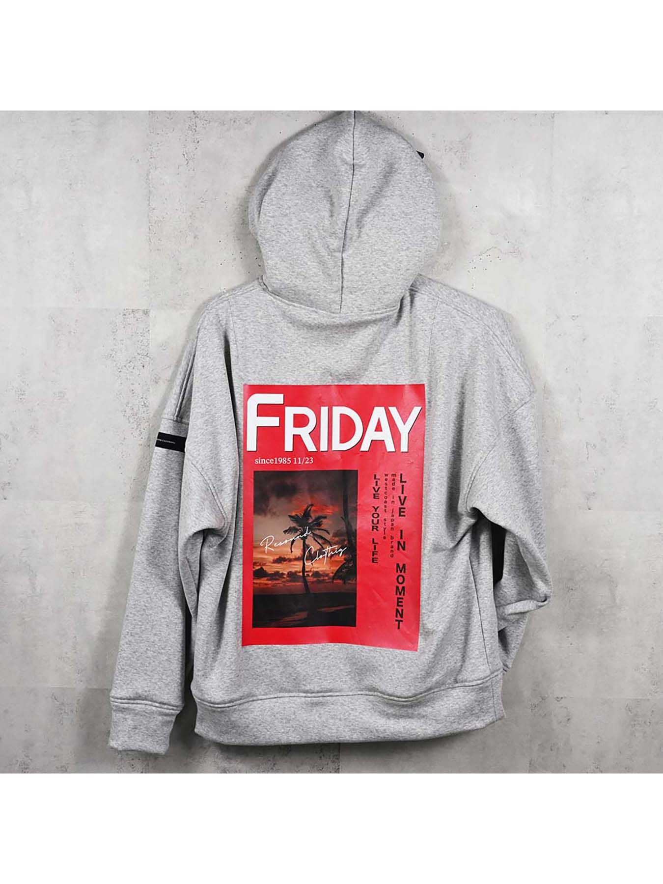 【予約品 8月31日(日) 締切】FRIDAY OLD COVER VEROURS FLEECE HOODIE / FRIDAYコラボ オールドカバー ベロアフリース フーディ / グレー