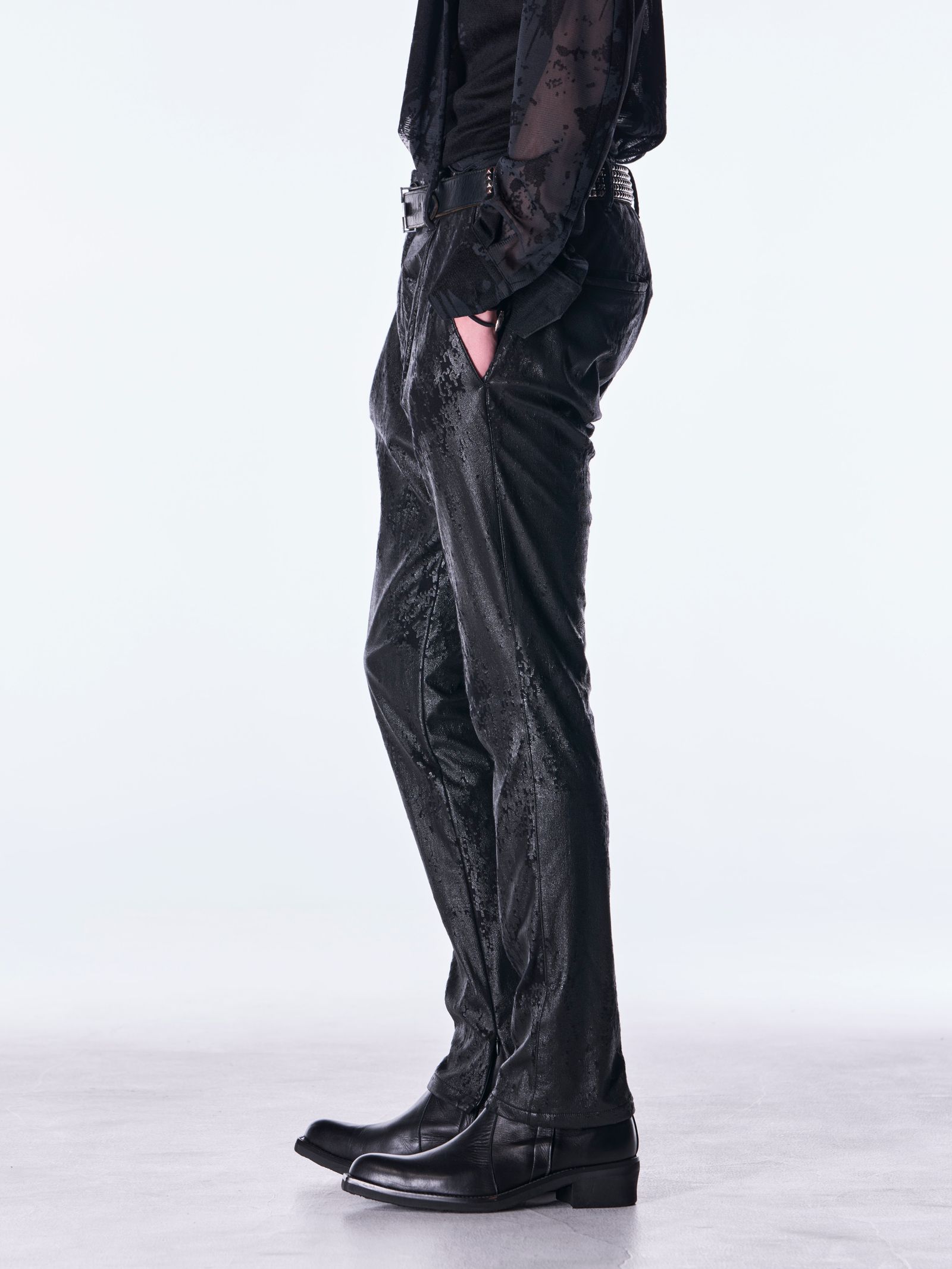 【予約品 6月29日(月) 締切】Cross Dot Fleece Boots Cut Slacks / ブーツカット スラックス / ブラック