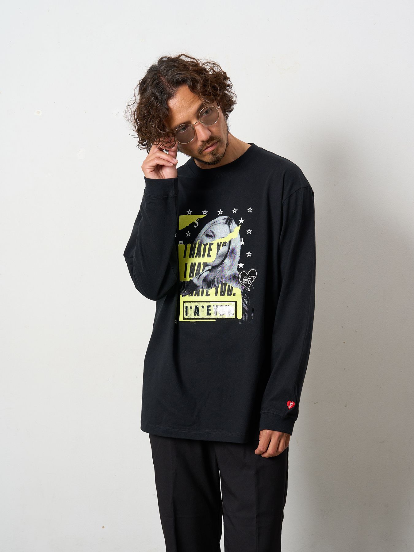 【予約品 5月8日(木) AM10時 締切】 5.6ozコットン天竺 I HATE YOU シークインLS Tシャツ / ブラック