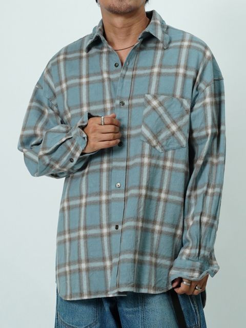 【予約品 7月5日(日) 締切】HAZE FLANNELSHIRTS / フランネルチェックシャツ / サックス