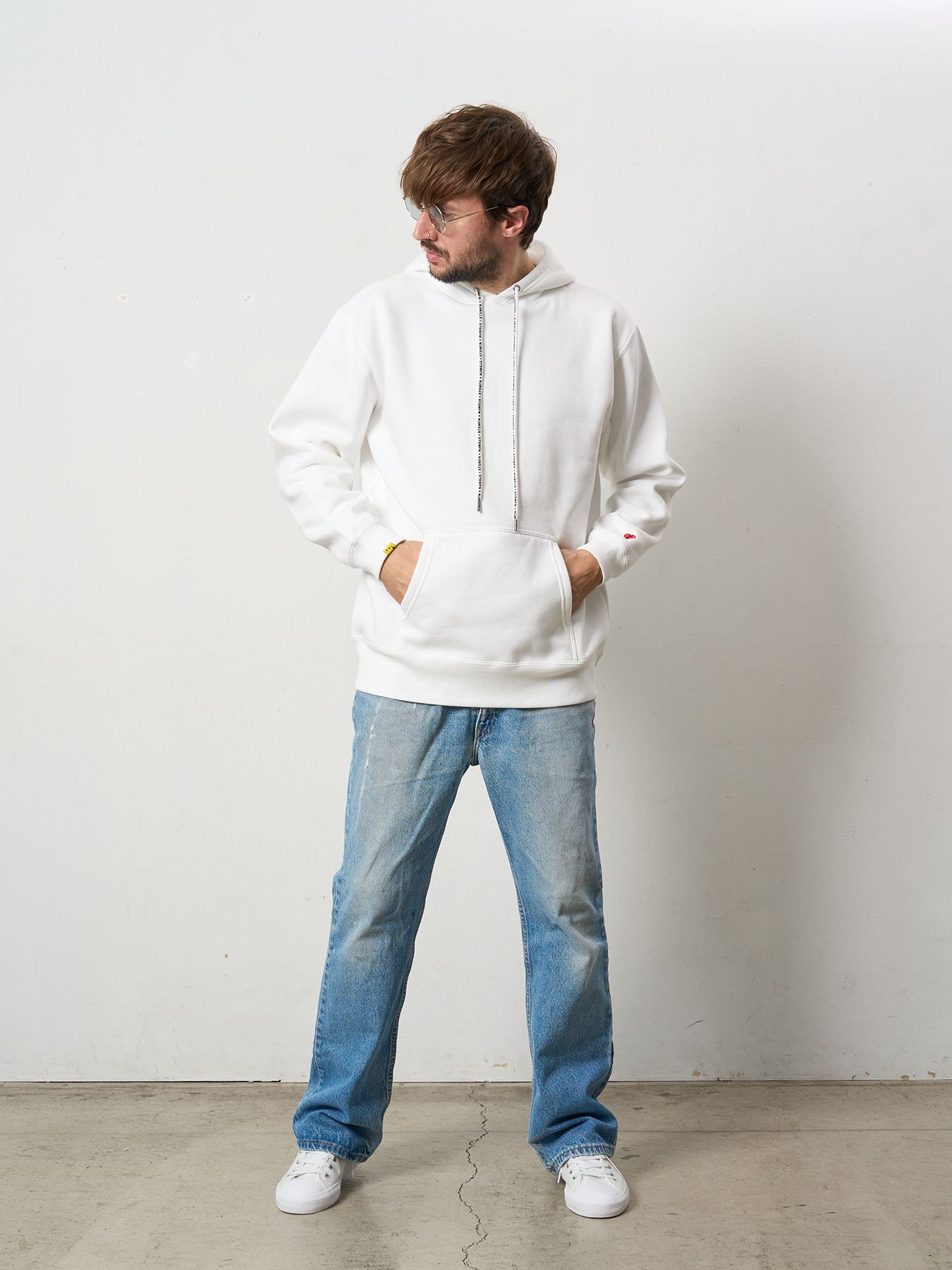 【予約品 5月8日(木) AM10時 締切】 TC裏毛起毛 PEACE AFTER DEATH&マルチパッチワーク プルパーカー / ホワイト