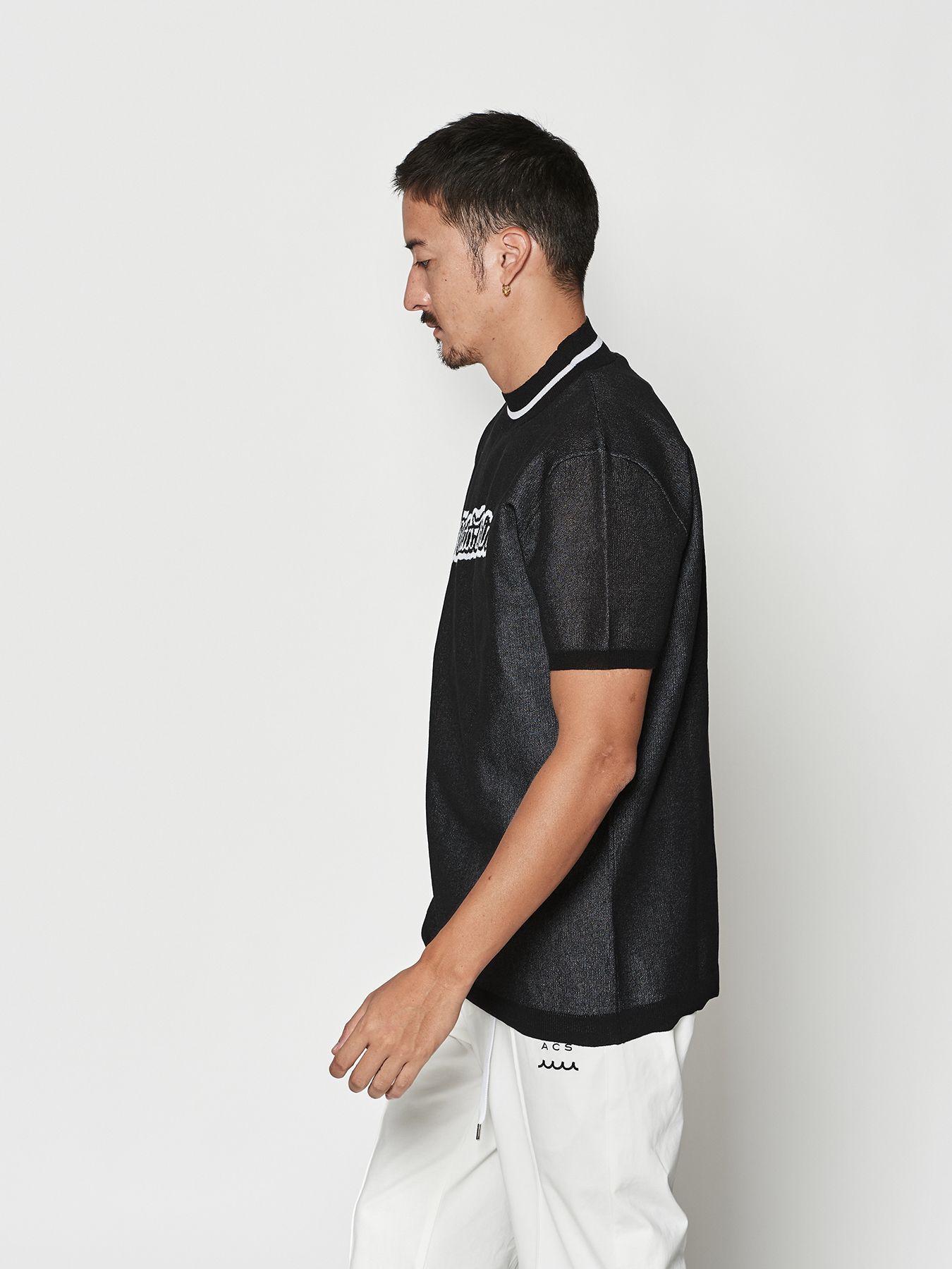 【予約品 10月9日(木) 締切】muta Sheer Knit S-S Top / シアーニットTシャツ / ブラック【Acanthus × muta MARINE】