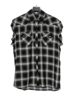 【予約品 9月27日(日) 締切】レーヨン ツイル オンブレーチェック カットオフ シャツ / BLACK