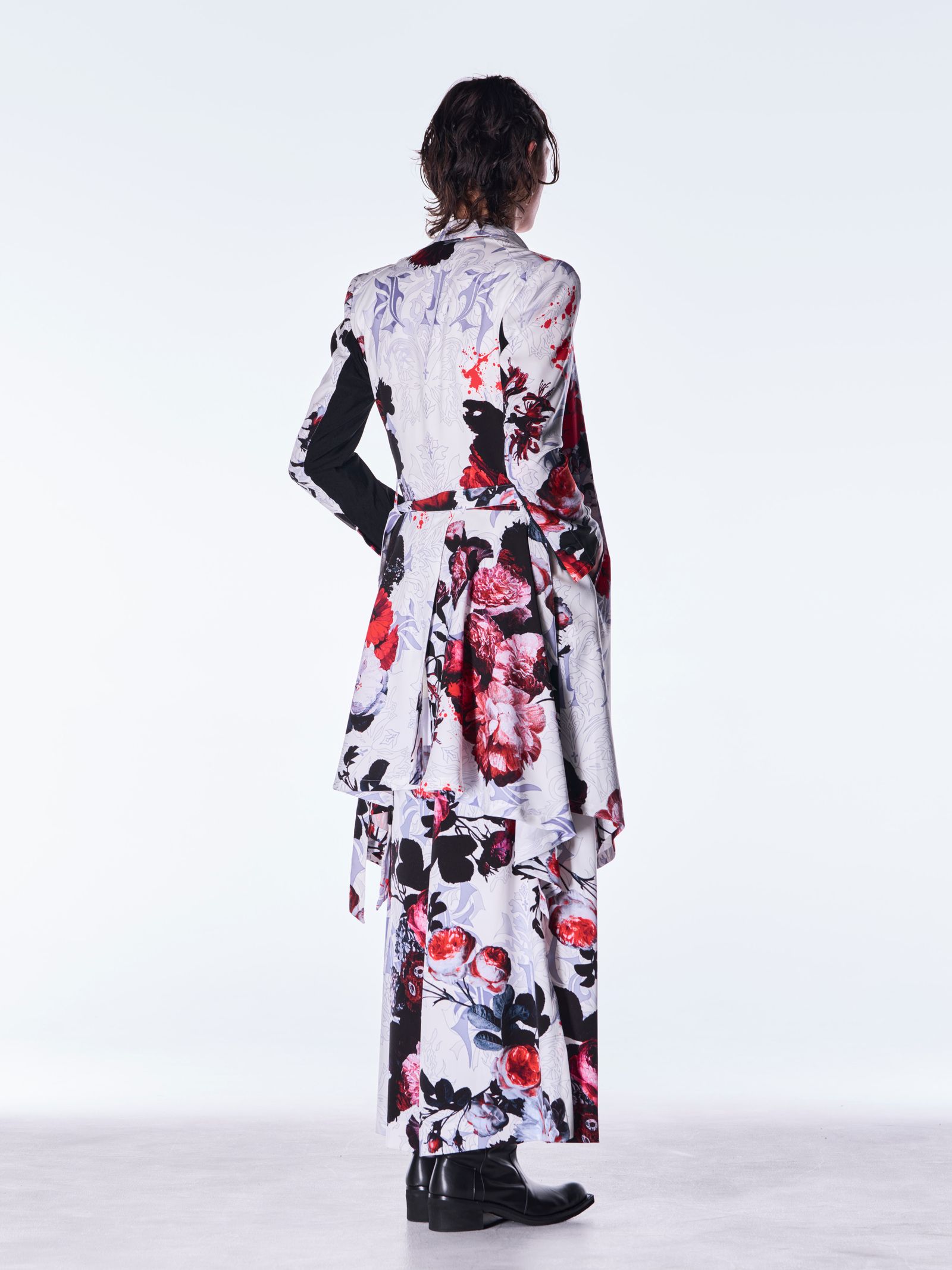 【予約品 6月29日(月) 締切】Goth Flora Suede Satin Flare Jacket / フレアジャケット / ホワイト