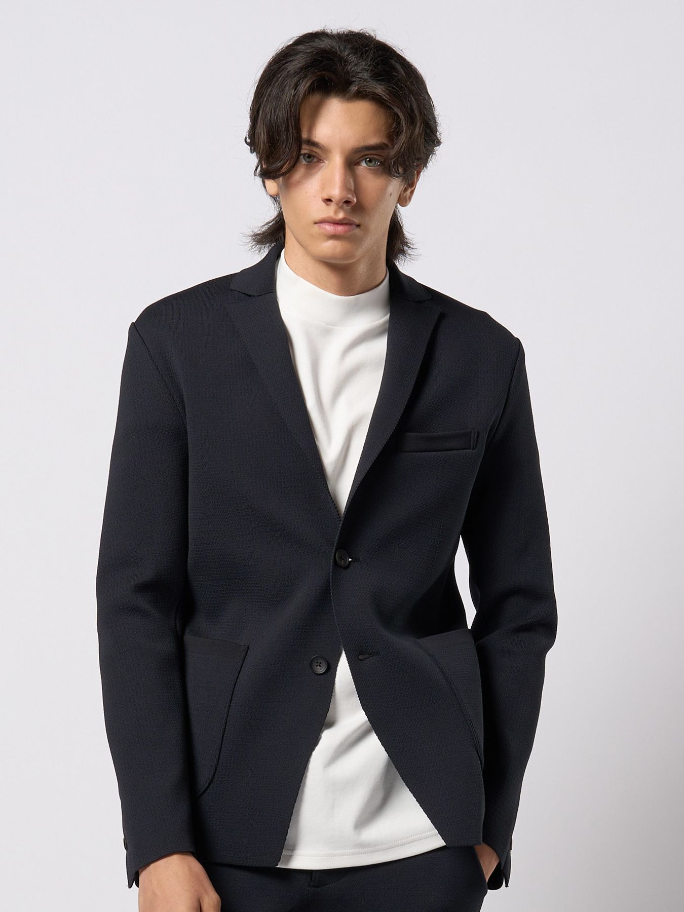【予約品 9月23日(火) 締切】function knit jacket (jacquard check) / ファンクションニットジャケット (ジャガードチェック) / ブラックチェック