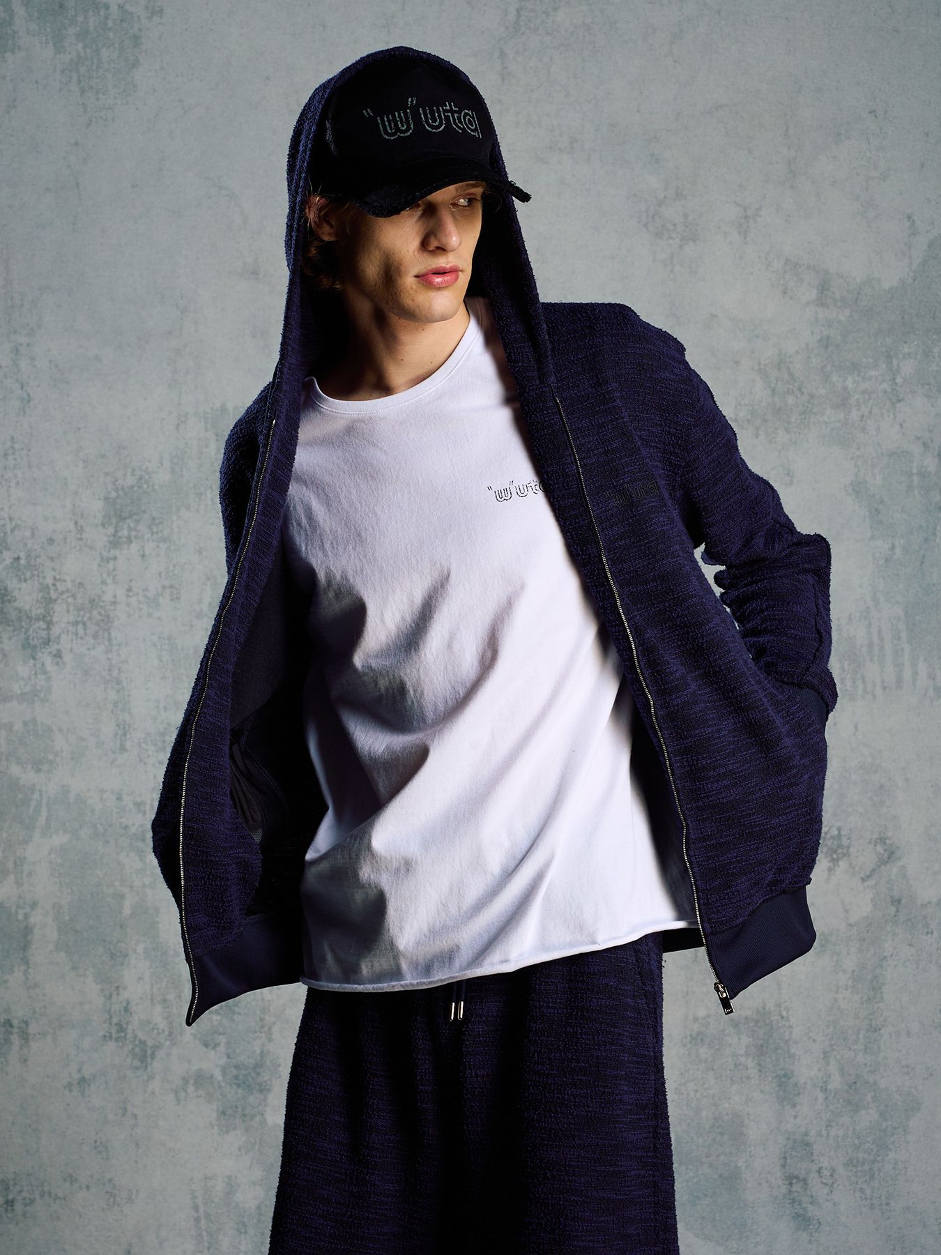 【予約品 1月25日(日) 締切】muta × wjk collection：knit jacquard relax parker / ニットジャガード リラックスパーカー / ネイビー