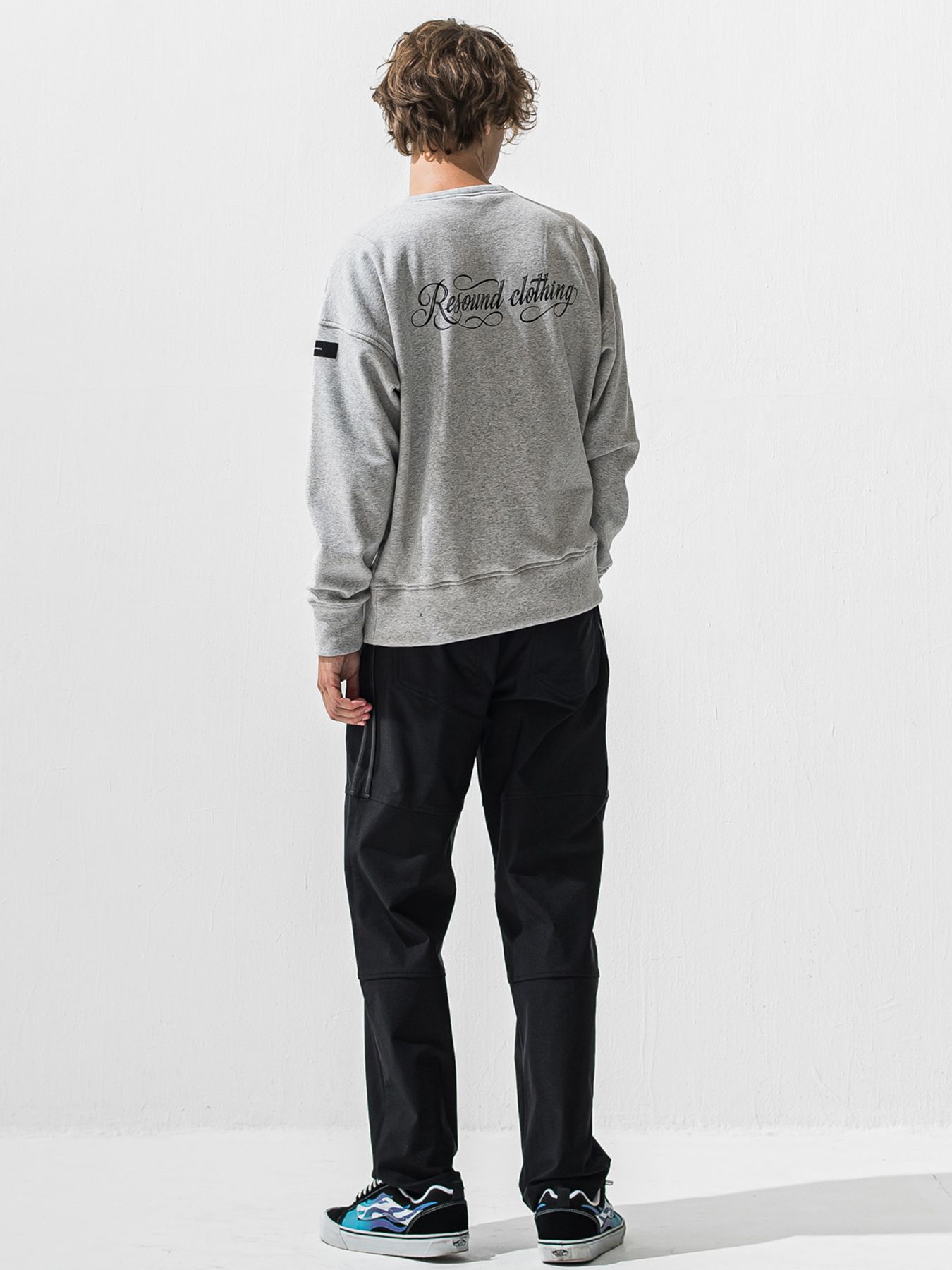 【予約品 9月6日(日) 締切】PIN ST RC VELOURS FLEECE DROP TRAINER / ピンストライプロゴ 裏起毛 ルーズトレーナー / グレー