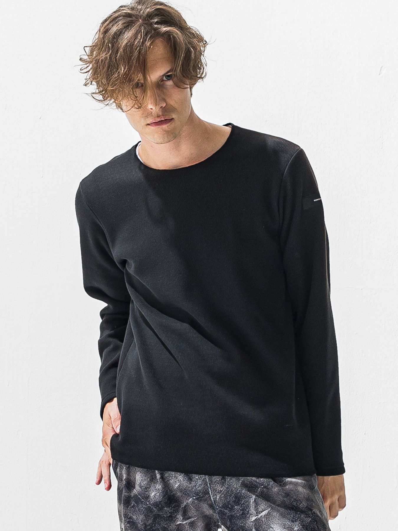 【予約品 9月6日(日) 締切】VELOURS FLEECE NEO THERMAL / 裏起毛 ハニカムサーマル ロングスリーブTシャツ / ブラック