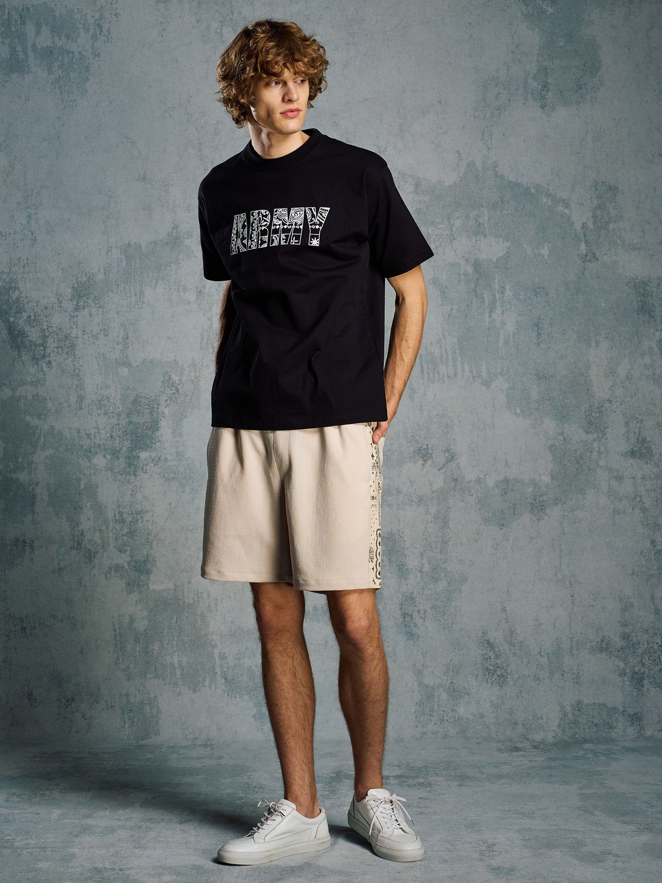 【予約品 1月25日(日) 締切】bandana print panel shorts / バンダナプリントパネル ショーツ / ベージュ