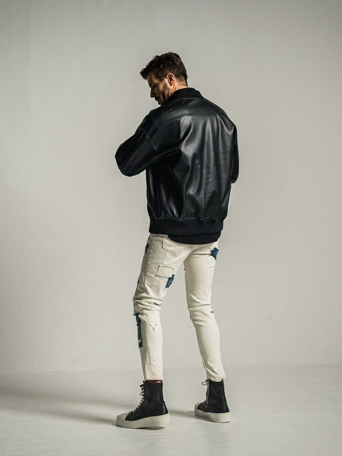 《予約9月1日18時締め》 leather Varsity jacket  / エコレザースタジャン / ブラック