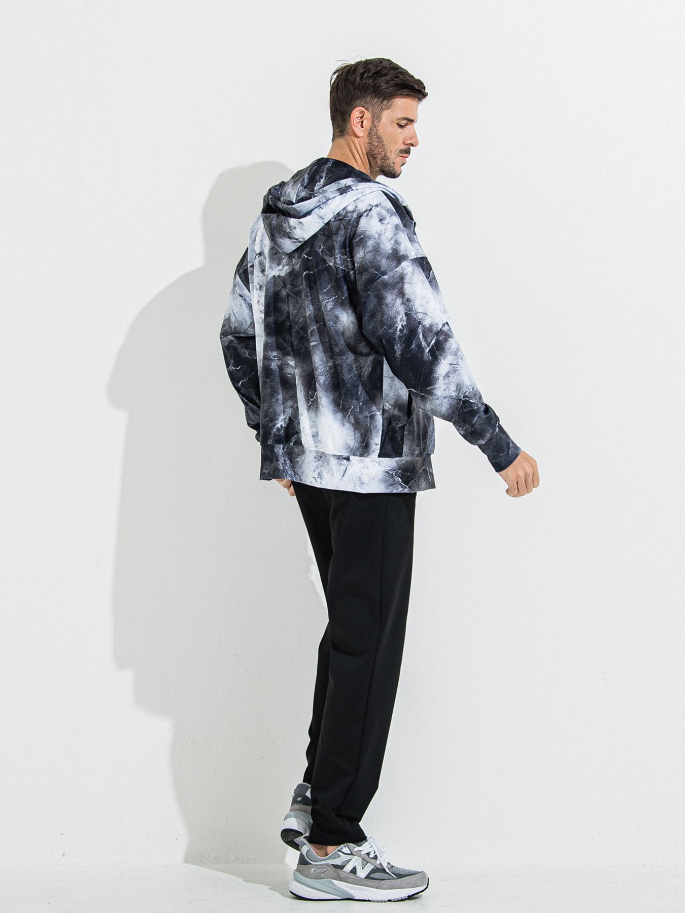 【予約品 】RASH OVER ZIPUP HOODIE / ラッシュガード オーバーサイズジップアップパーカー / マーブルブラック