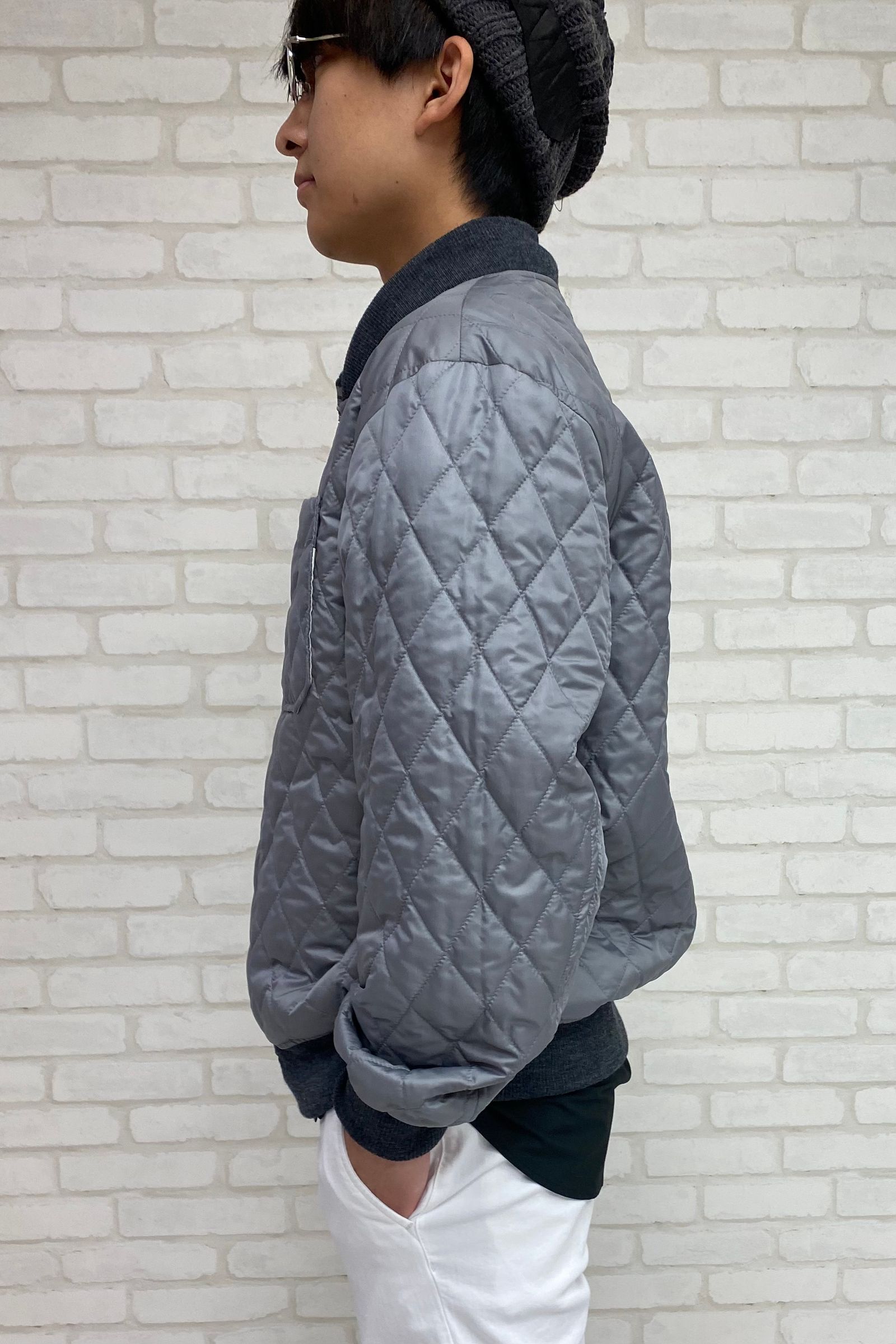 リバーシブルブルゾン キルティング×ストライププリント WhiteGray 71MICHAEL