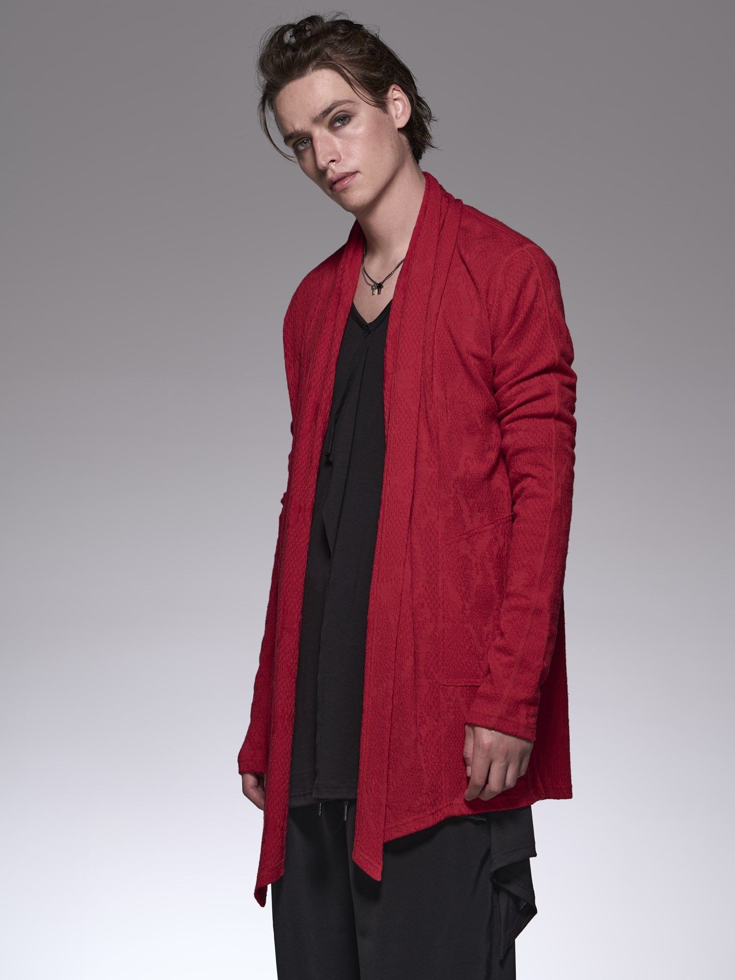 《予約品》 ShawlCardigan /パイソンジャガード織 ショールカーディガン / レッド