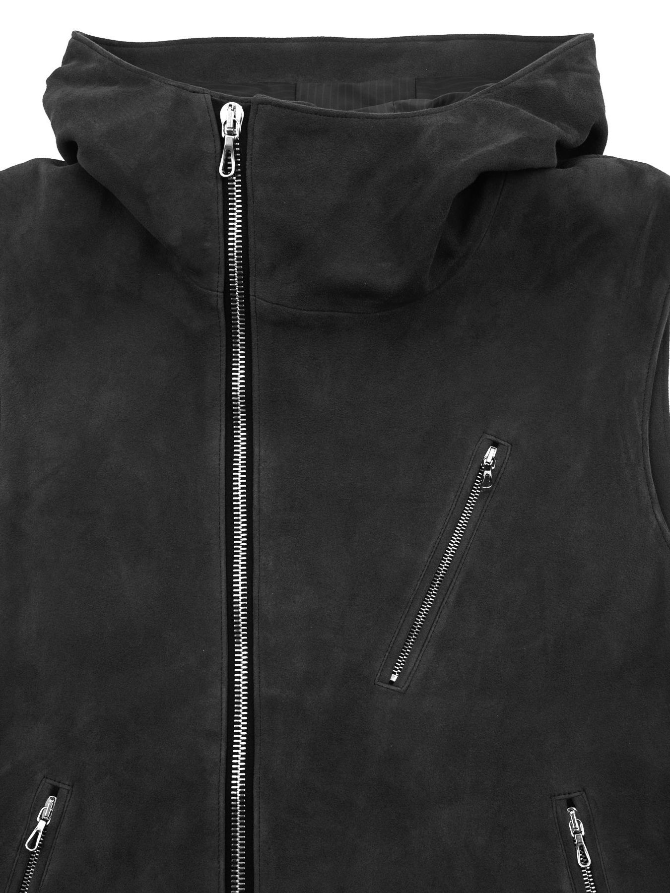 Suede Sheepskin HoodieH Vest / シープ スエード フーディーベスト / SHARON（シャロン） / ブラック