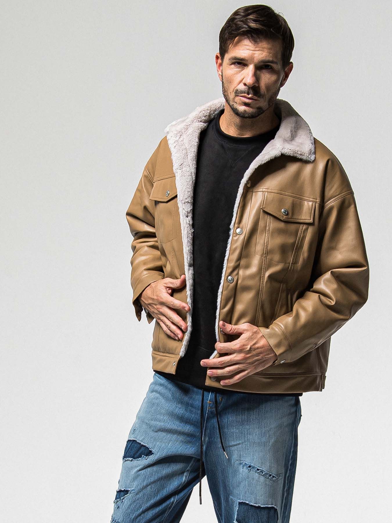 【予約品 8月31日(日) 締切】LEATHER FUR OVER G / レザーファーオーバーGジャケット / キャメル