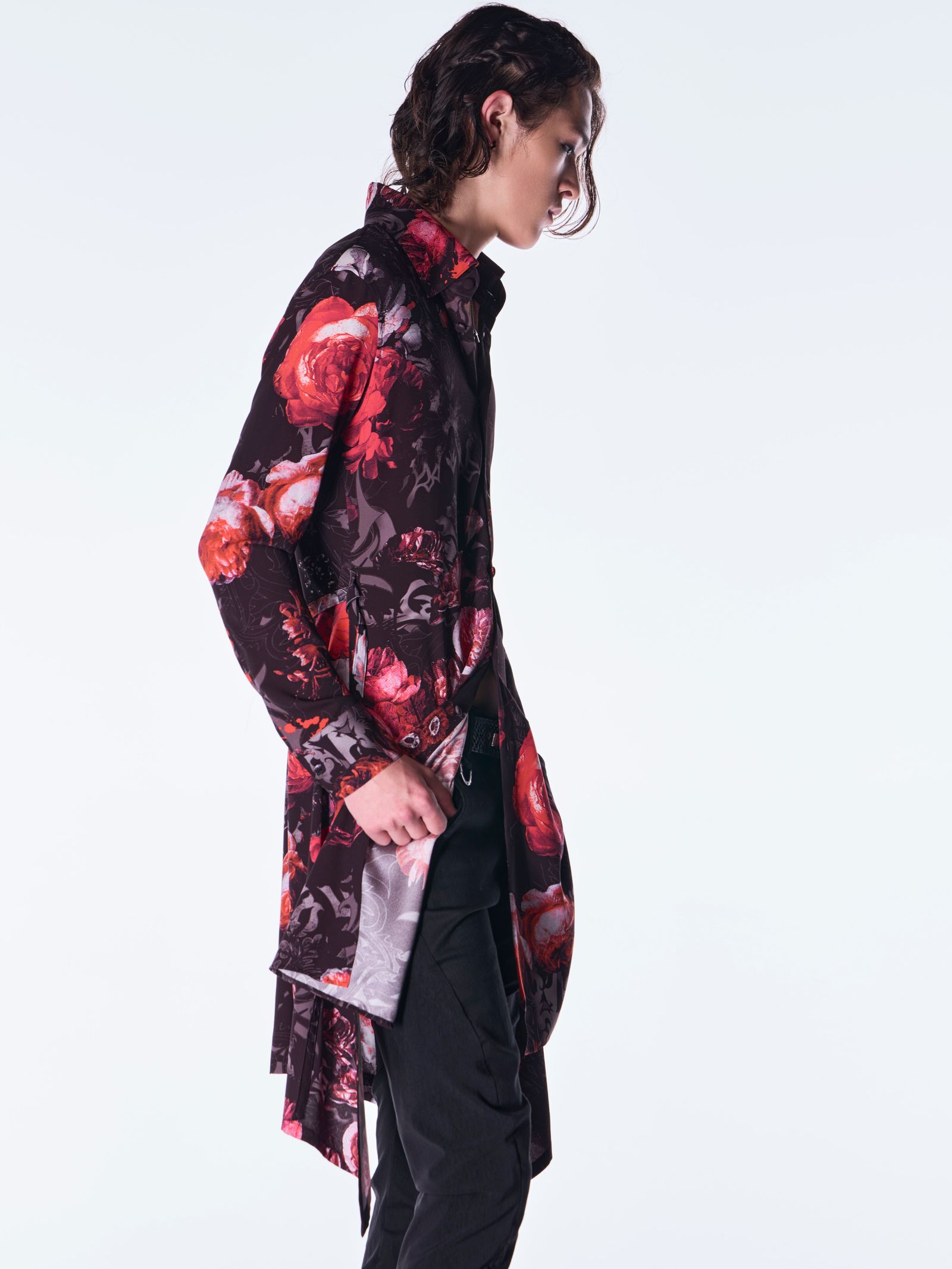 【予約品 6月29日(月) 締切】Goth Flora Flare Shirt / フレアシャツ / ブラック