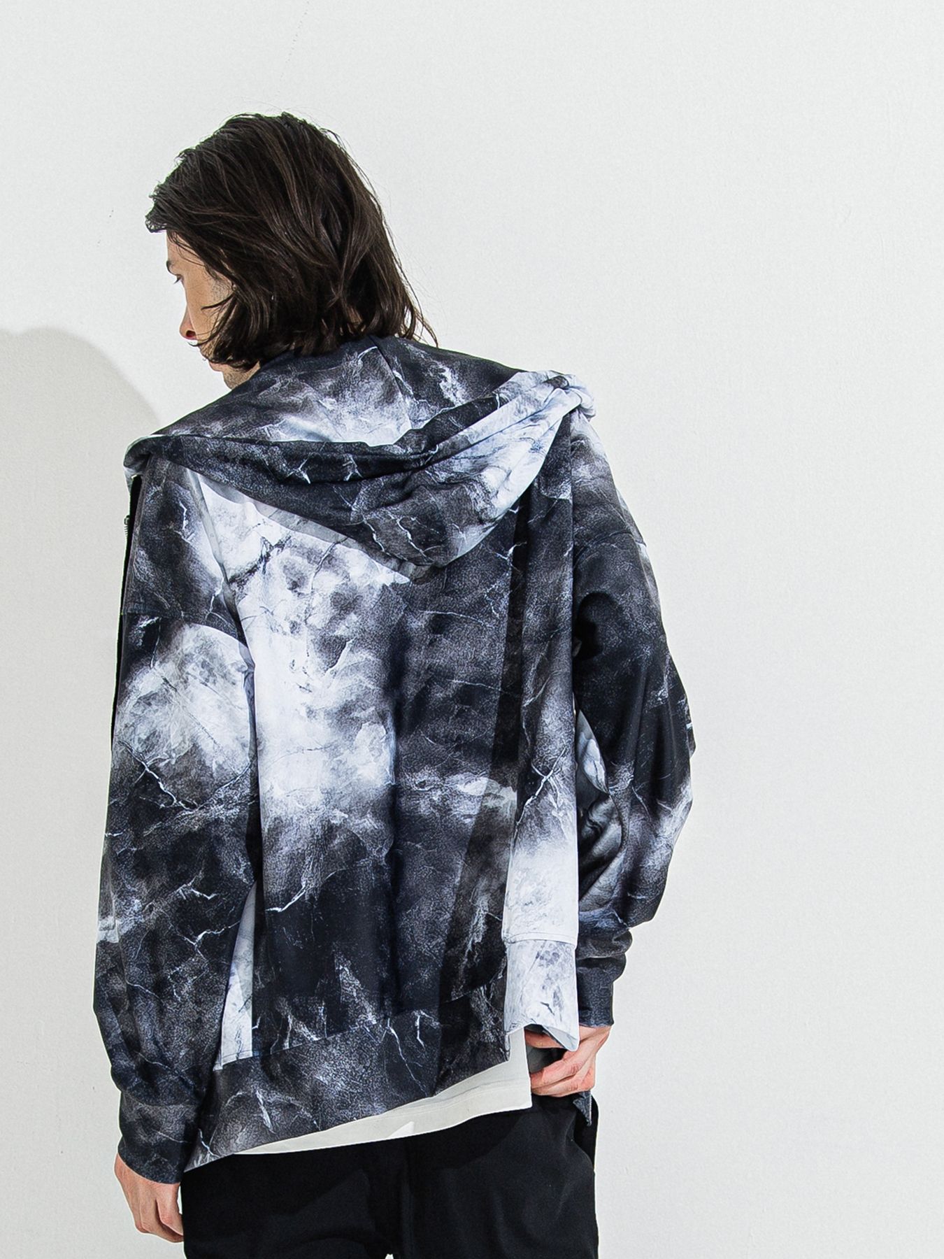 【予約品 】RASH OVER ZIPUP HOODIE / ラッシュガード オーバーサイズジップアップパーカー / マーブルブラック