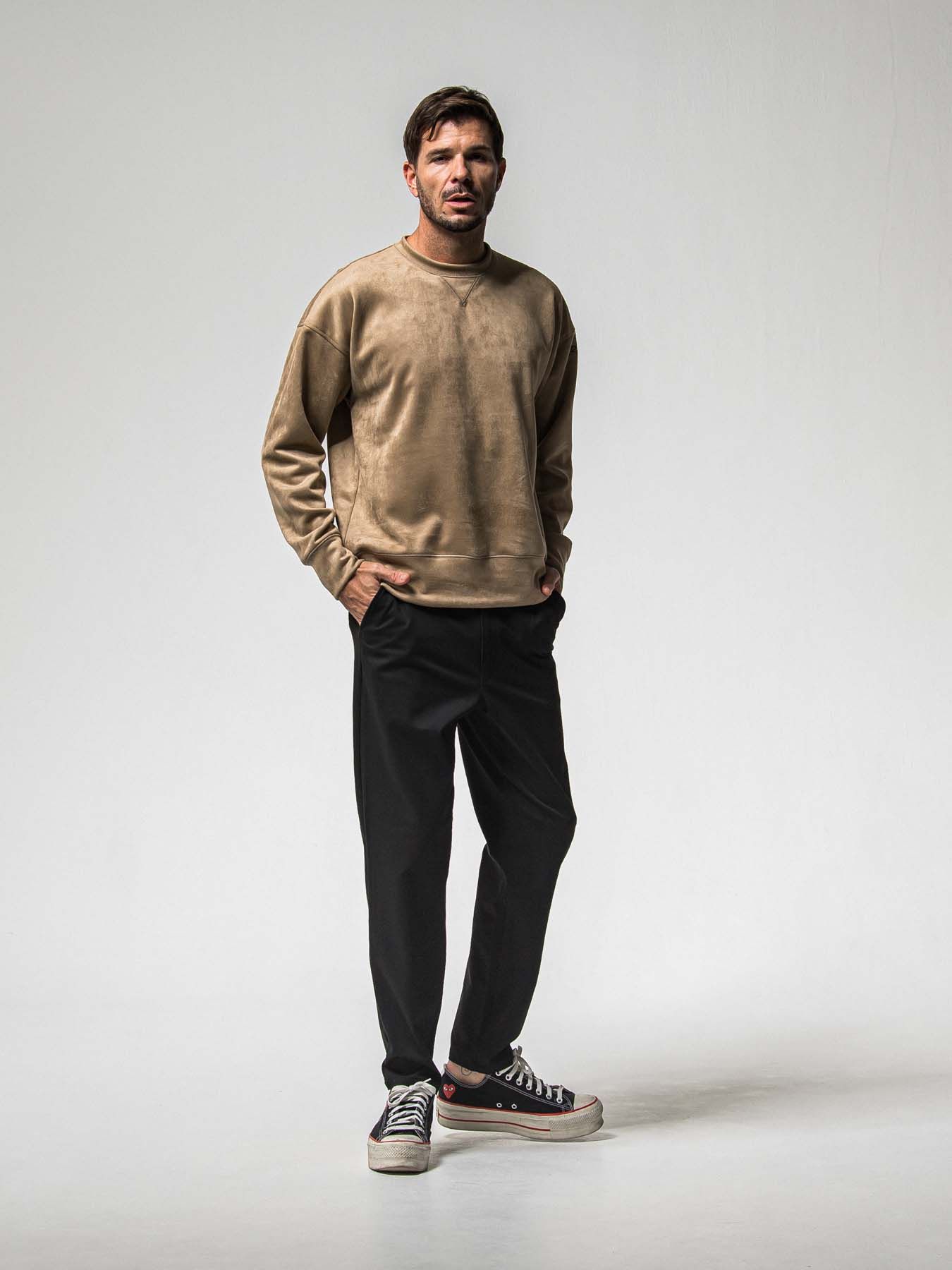 【予約品 8月31日(日) 締切】SUEDE DROP TRAINER / スウェード ドロップショルダートレーナー / ブラウン