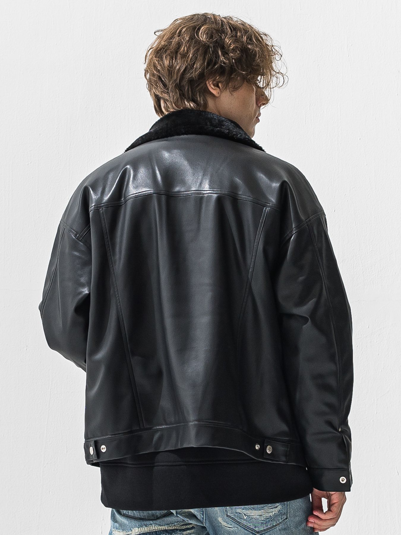 【予約品 9月6日(日) 締切】LEATHER FUR OVER G / レザー ファー オーバー Gジャン / ブラック