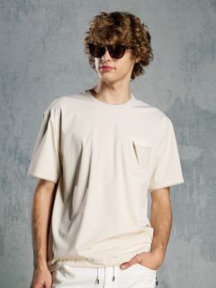 【予約品 1月25日(日) 締切】drawstring leather pocket S/S / ドローストリング レザーポケット ショートスリーブ / ライトベージュ