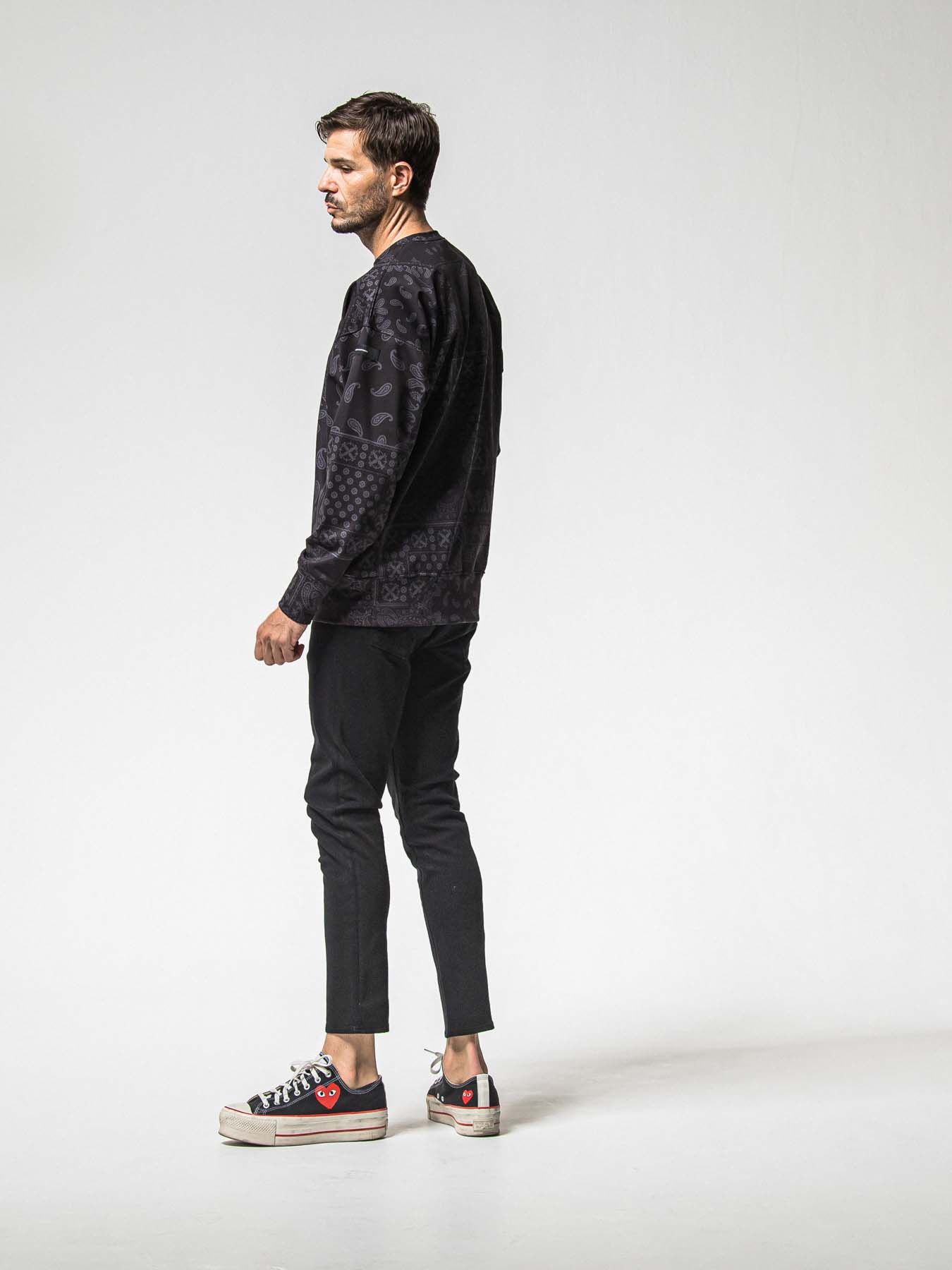 【予約品 8月31日(日) 締切】PAISLEY BACK FLEECE DROP TRAINER / ペイズリー バックフリース ドロップショルダートレーナー / ブラック