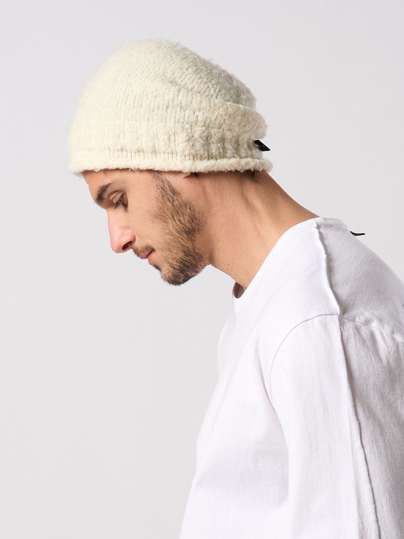 【予約品 4月19日(日) 18時締切】fancy yarn roll beanie / バルーン型ニットキャップ / ホワイト