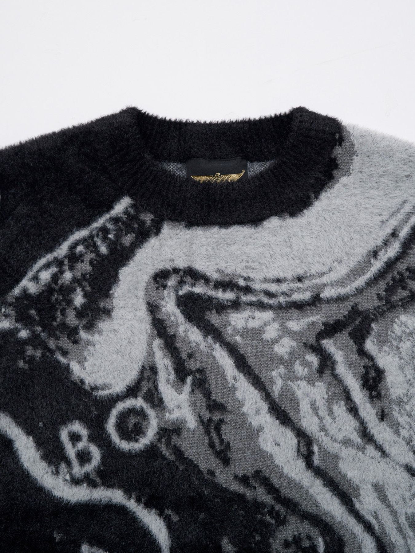 BOY MONOTONE SHAGGY JACQUARD KNIT / ジャガードニット / ブラック