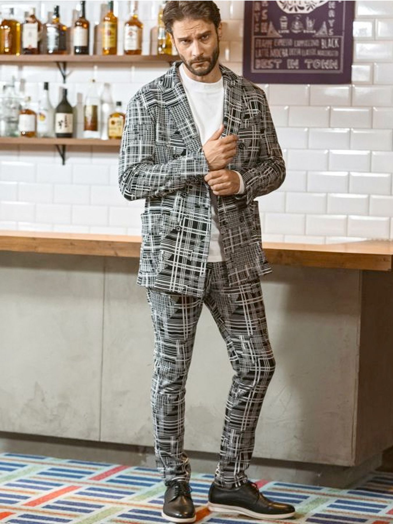 ジオメトリックダブルジャケット / ブラック