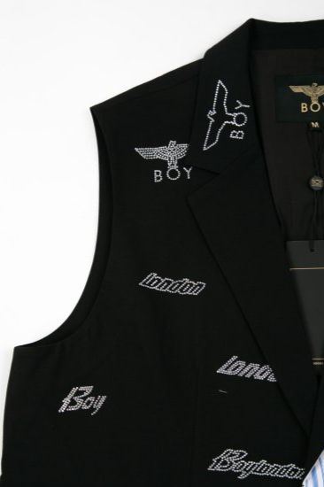 RHINESTONE TAILORED VEST/ ブラック【BOY LONDON】