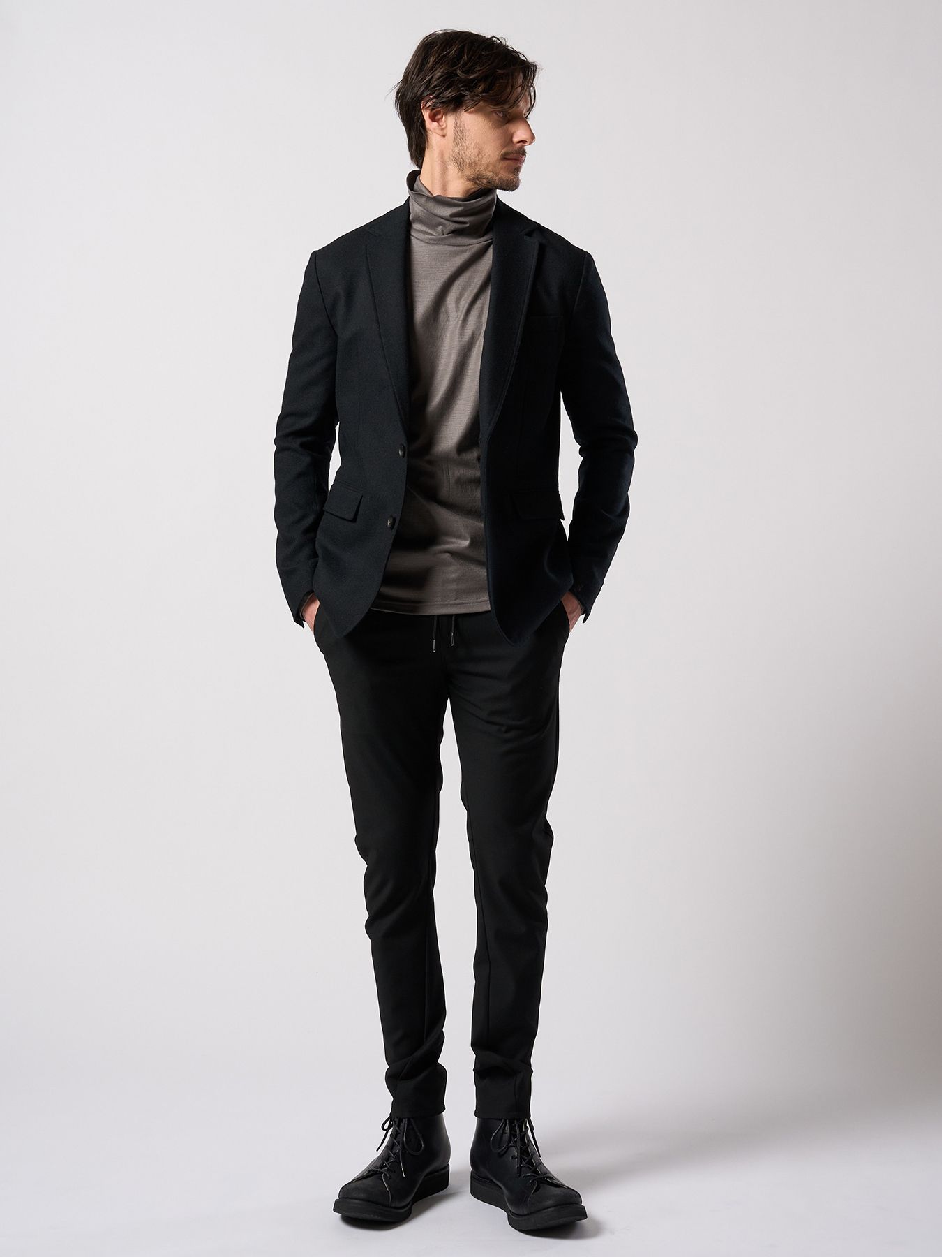 【予約品 4月19日(日) 18時締切】ex.comfy wool turtle  / メリノウールジャージー タートルネック / スチールグレー