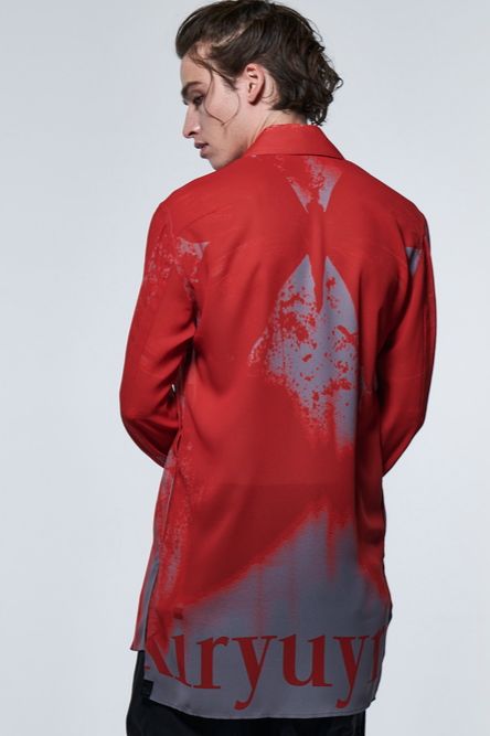 《予約品》 LogoShadowButterflyGC SquareHemShirt / レッド＆グレー 【kiryuyrik】 2023年3月以降入荷予定
