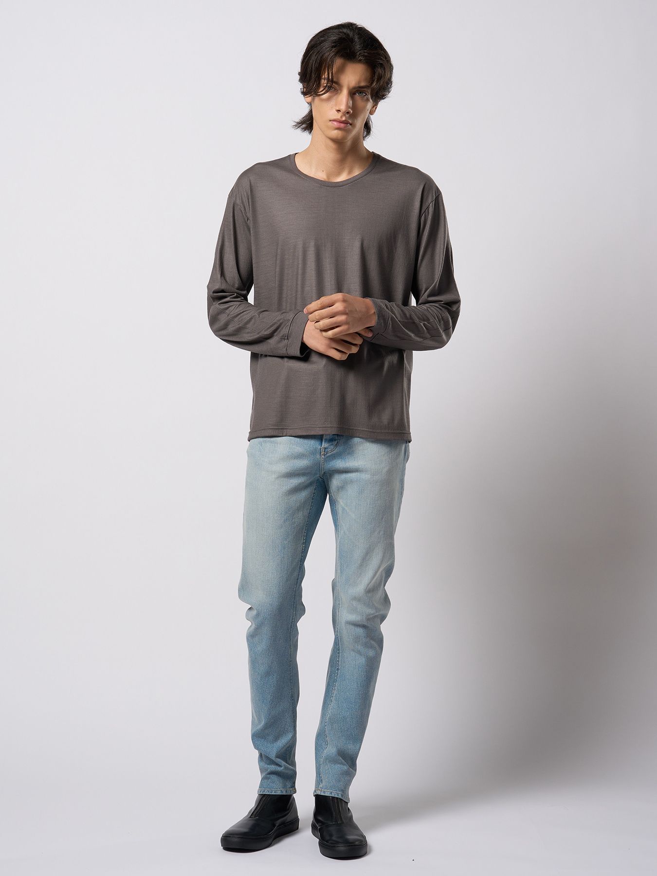 【予約品 9月23日(火) 締切】ex.comfy wool L/S / エクスコンフィーウール ロングスリーブ / スチールグレー