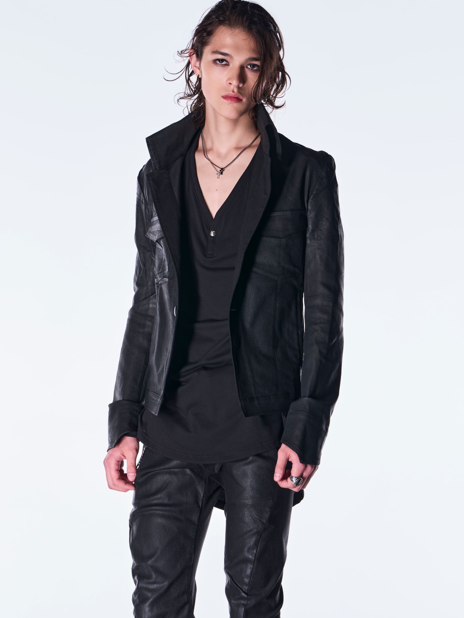 【予約品 6月29日(月) 締切】Coating Denim Napoleon Blouson / コーティング デニム ナポレオンブルゾン / ブラック