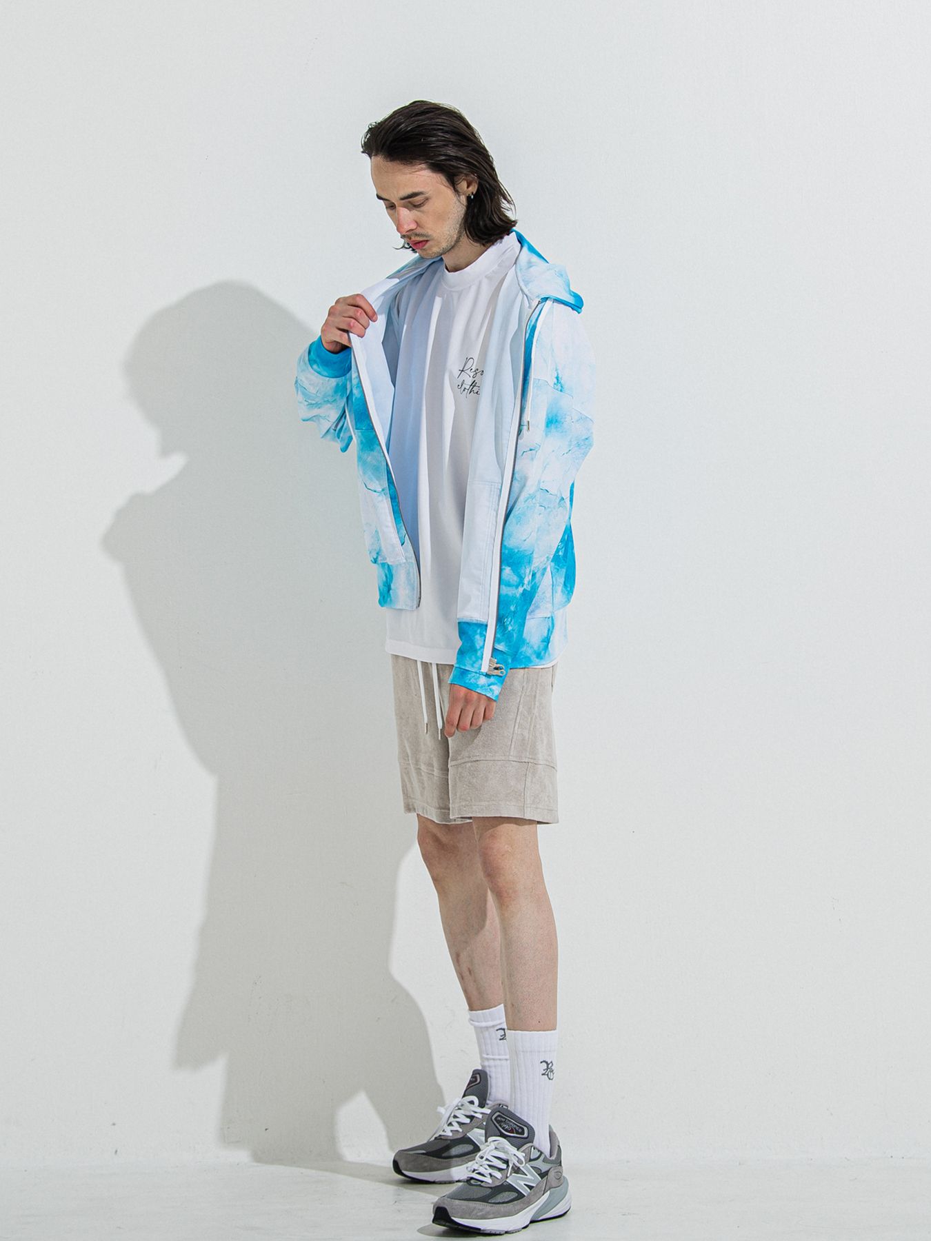 【予約品 】RASH OVER ZIPUP HOODIE / ラッシュガード オーバーサイズジップアップパーカー / マーブルブルー