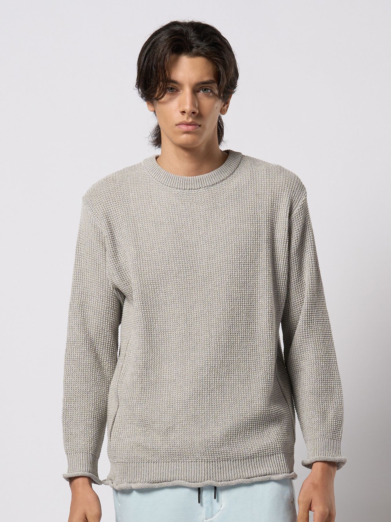 【予約品 9月23日(火) 締切】GIMA crew summer knit / 擬麻クルーサマーニット / ライトグレー