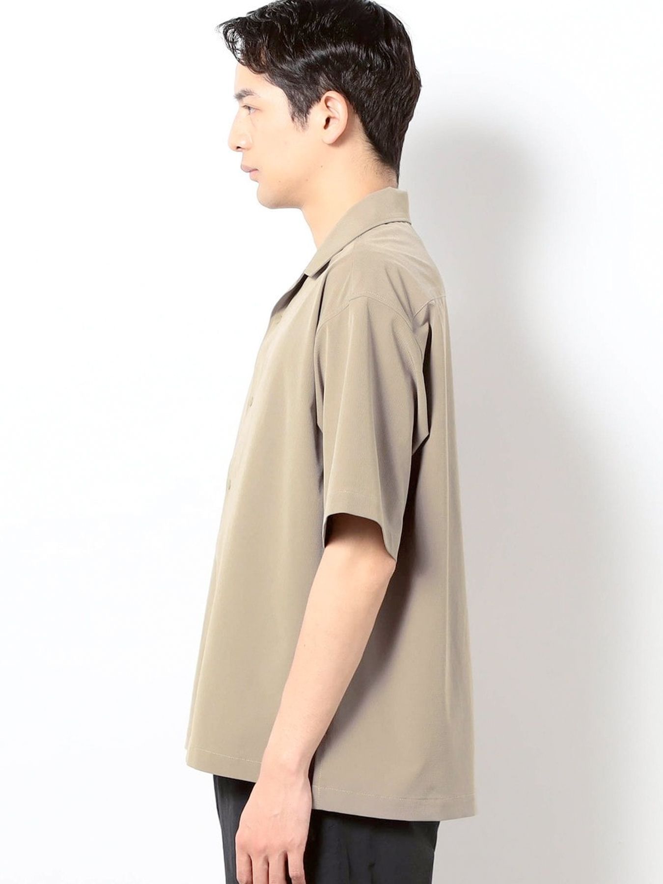 ストレッチリップ オープンカラーシャツ / ベージュ【Grand PARK NICOLE】