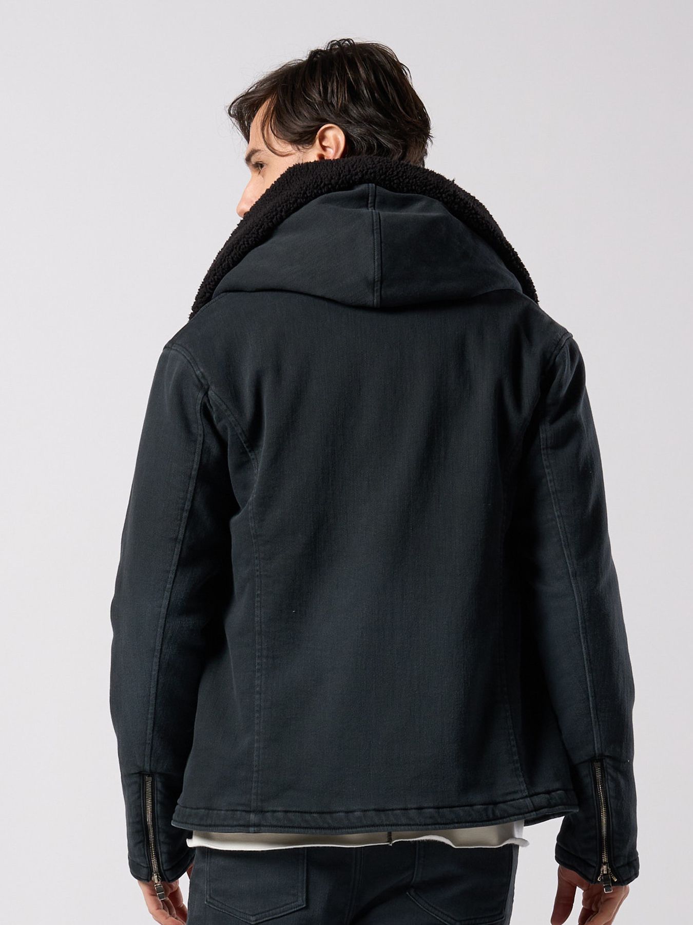 【予約品 4月19日(日) 18時締切】denim jersey hooded riders / デニムジャージー フーデッドライダース / ブラックユーズド