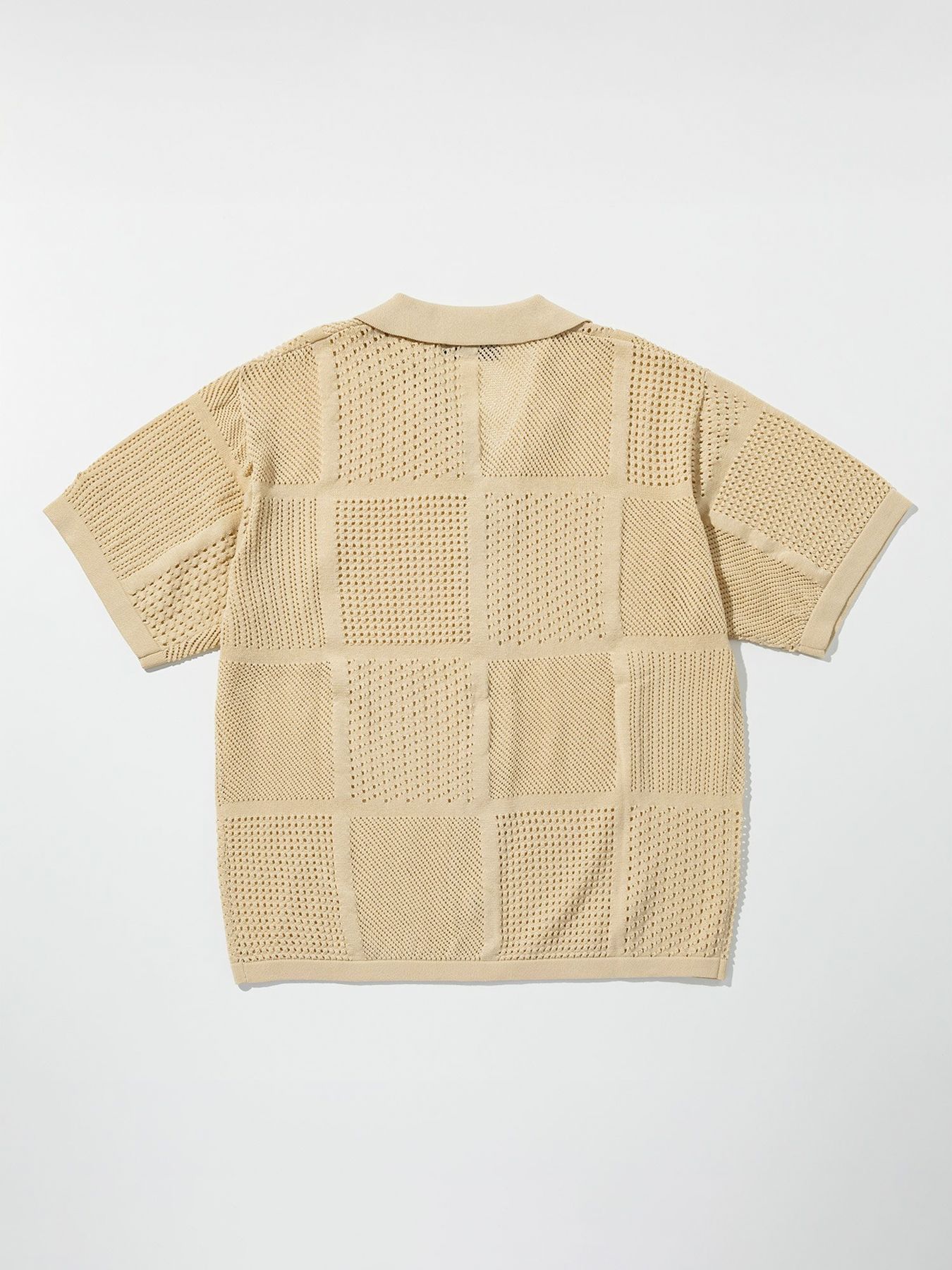 ブロックメッシュニットオープンカラーシャツ / ホワイト