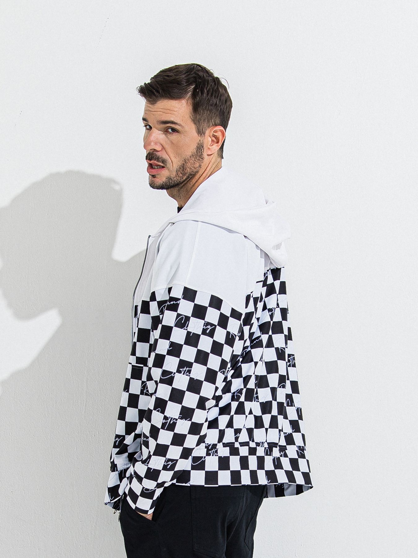 【予約品 】RASH OVER ZIPUP HOODIE / ラッシュガード オーバーサイズジップアップパーカー / チェッカーフラッグ