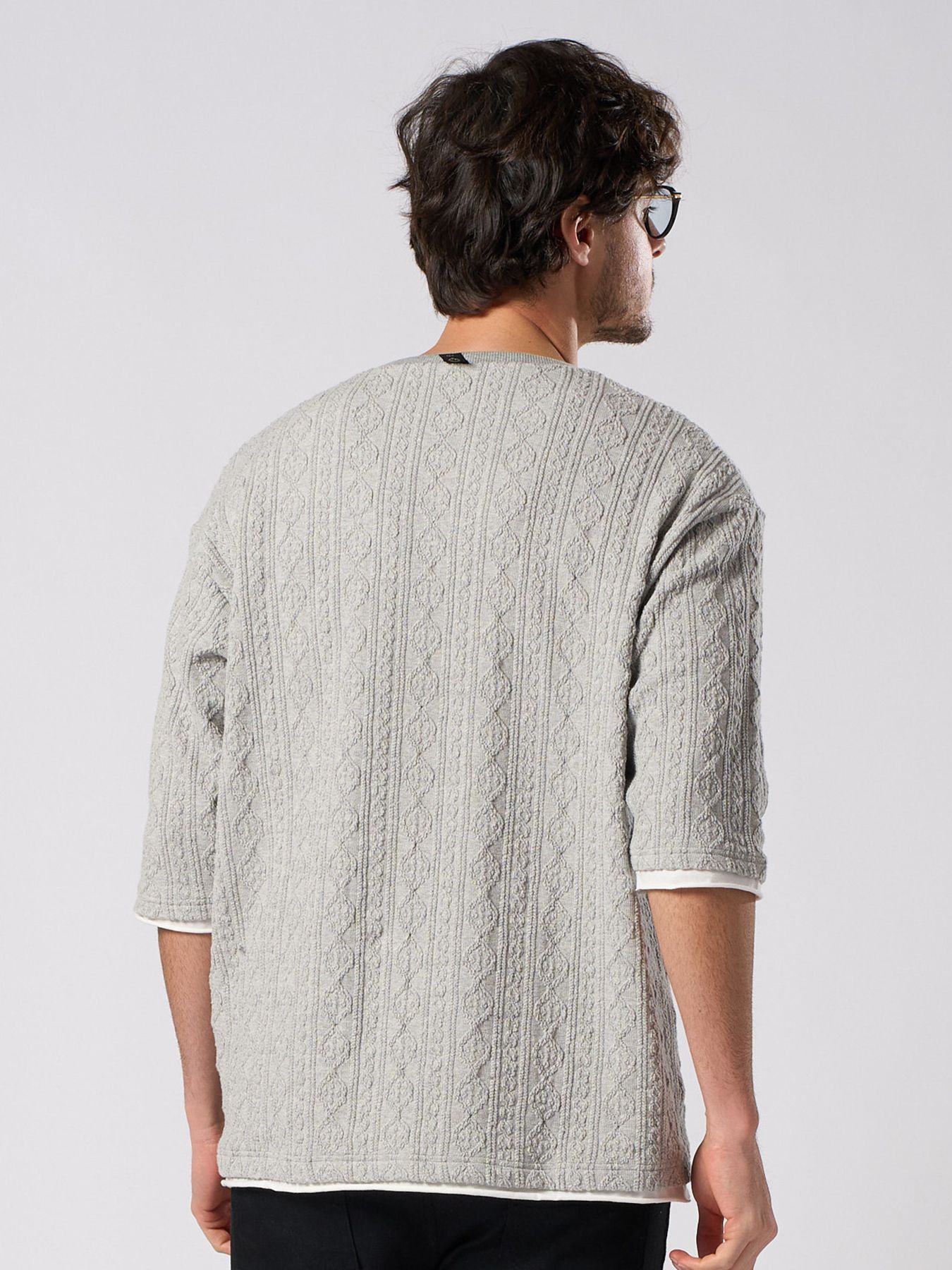 【予約品 1月25日(日) 締切】jacquard summer knit H/S / ジャガード サマーニット ハーフスリーブ / 杢グレー