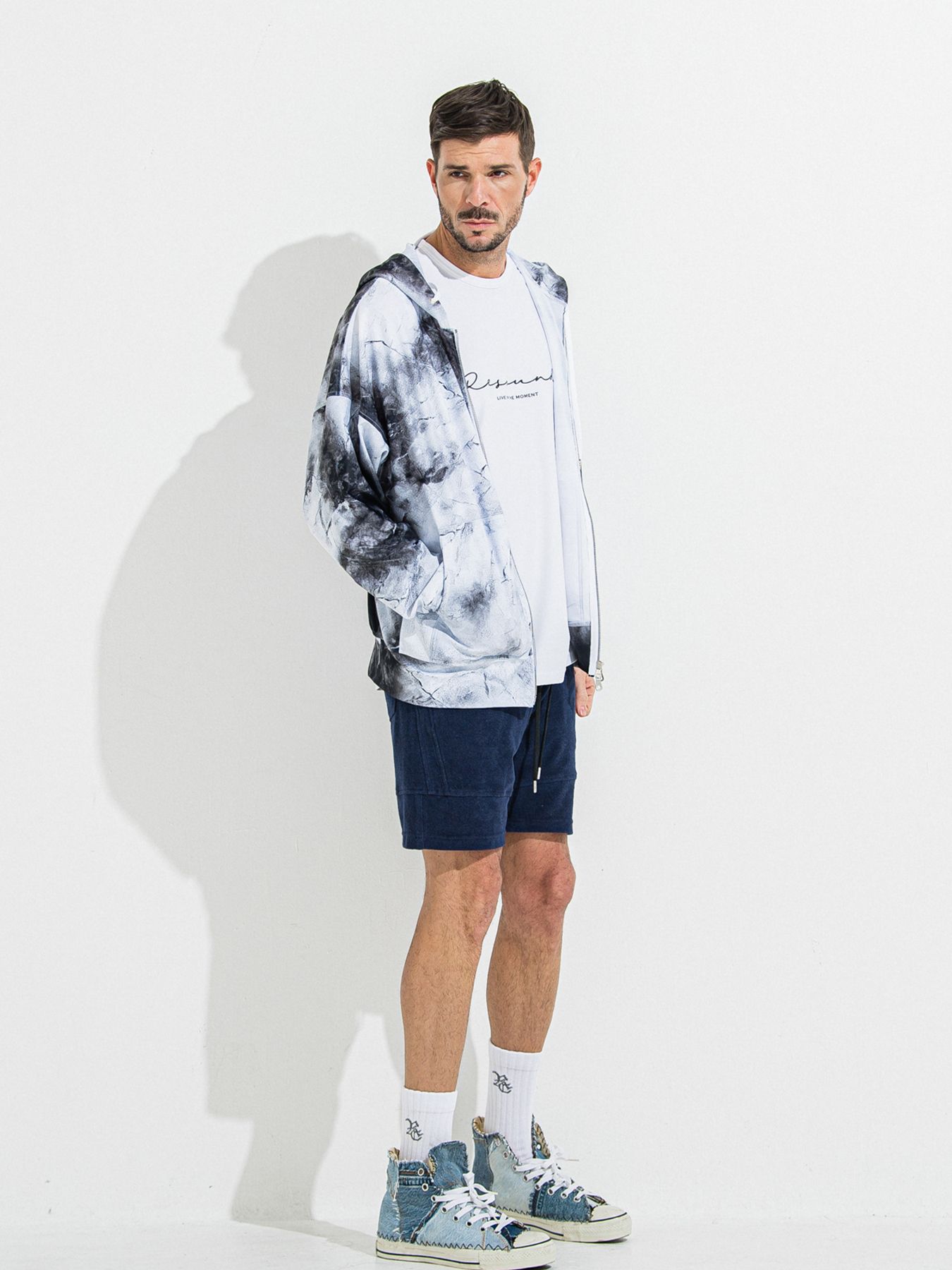 【予約品】RASH OVER ZIPUP HOODIE / ラッシュガード オーバーサイズジップアップパーカー / マーブルホワイト